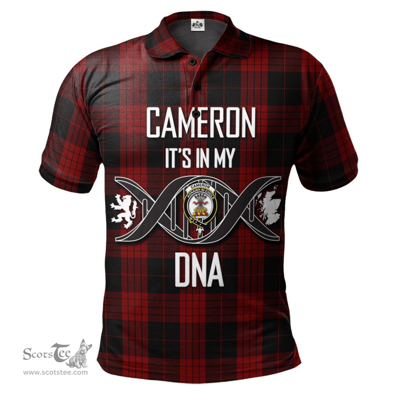 Scottish Cameron Black and Red Clan It's In My DNA - DNA In Me Crest Tartan Polo Shirt Scottish Plaid Tartan Plaid - ScotsTee - scotstee.com