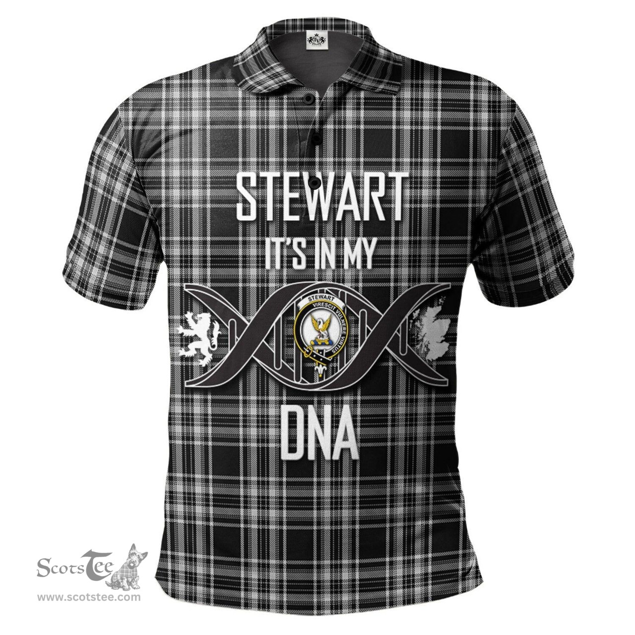 Scottish Stewart Black and White Clan It's In My DNA - DNA In Me Crest Tartan Polo Shirt Scottish Plaid Tartan Plaid - ScotsTee - scotstee.com