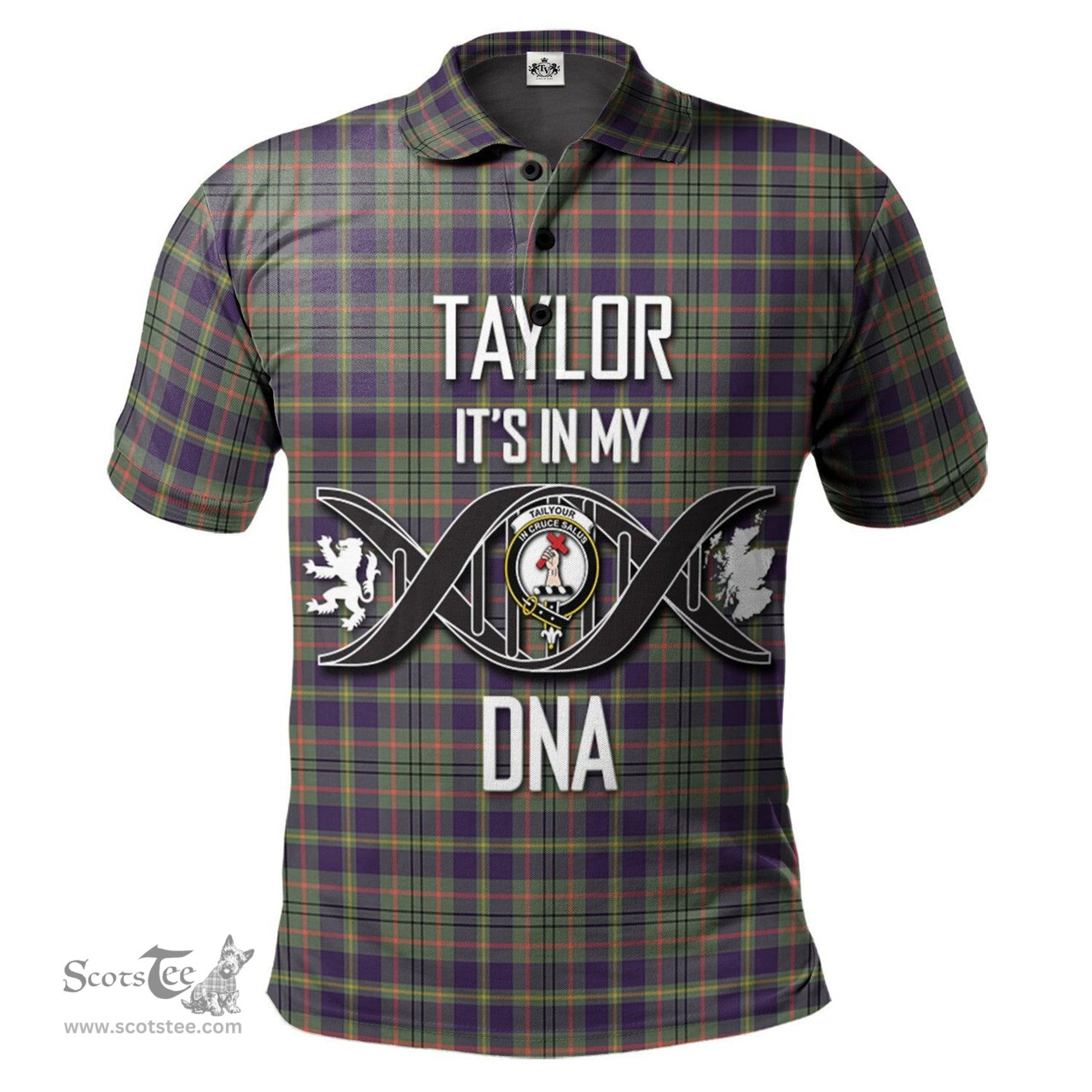Scottish Taylor Weathered Clan It's In My DNA - DNA In Me Crest Tartan Polo Shirt Scottish Plaid Tartan Plaid - ScotsTee - scotstee.com