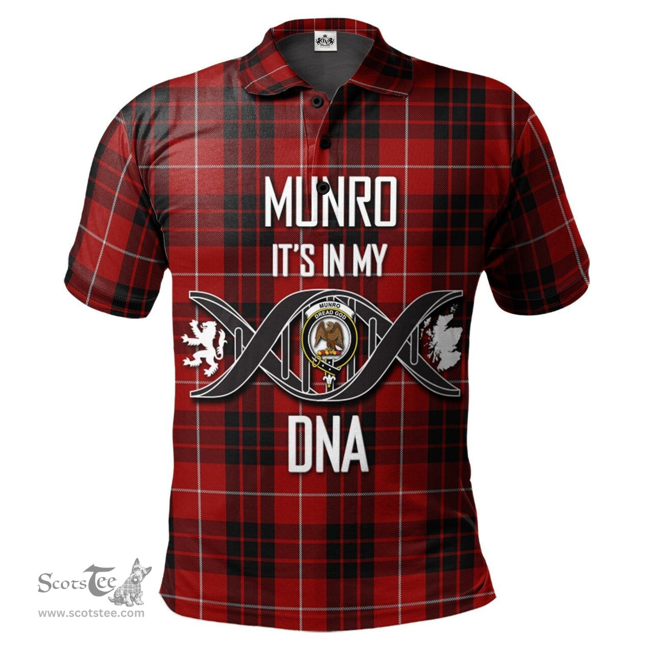 Scottish Munro Black and Red Clan It's In My DNA - DNA In Me Crest Tartan Polo Shirt Scottish Plaid Tartan Plaid - ScotsTee - scotstee.com