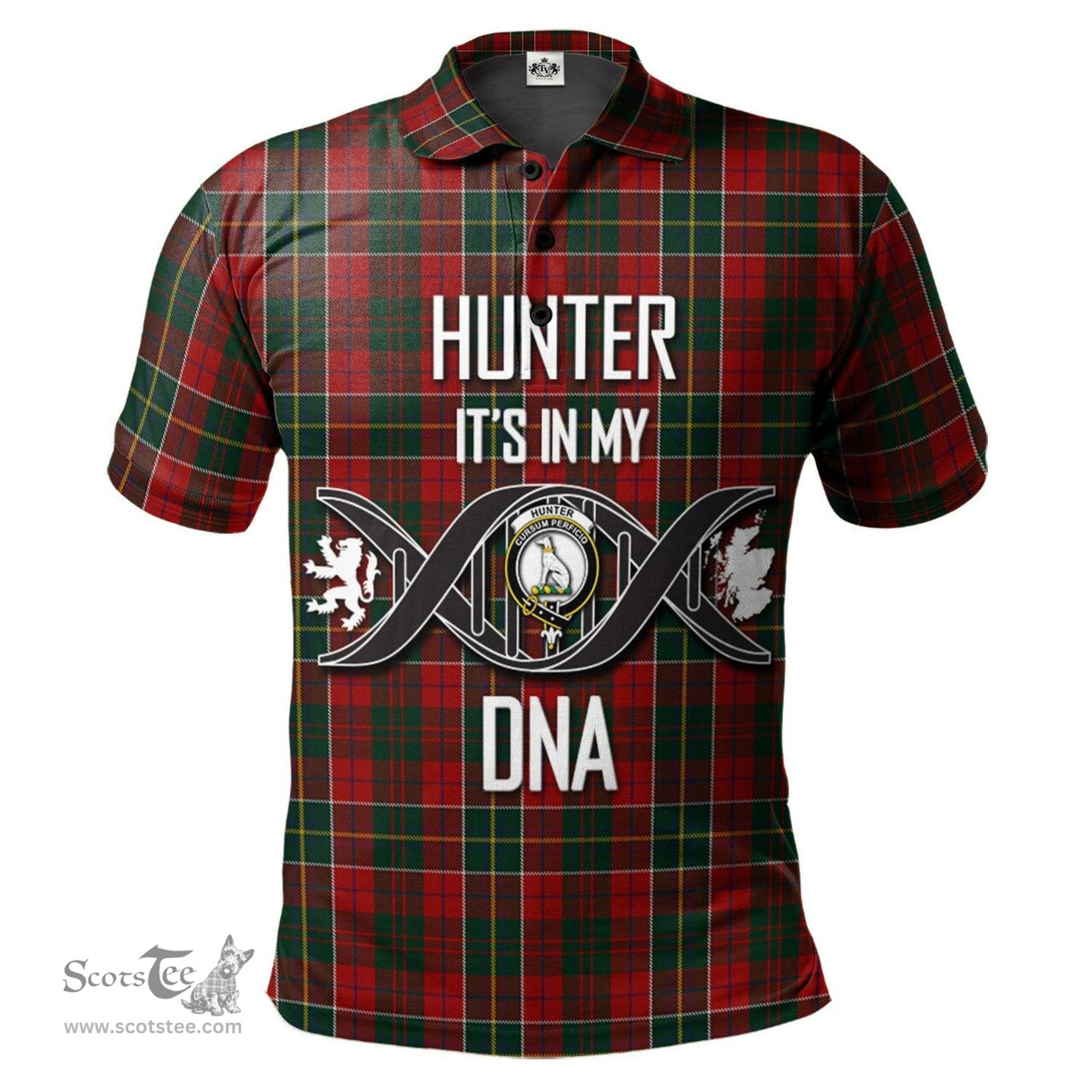 Scottish Hunter USA Clan It's In My DNA - DNA In Me Crest Tartan Polo Shirt Scottish Plaid Tartan Plaid - ScotsTee - scotstee.com