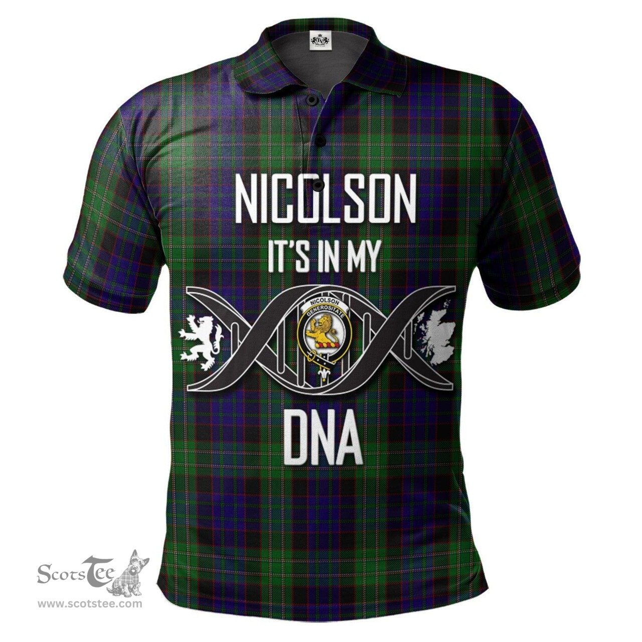 Scottish Nicolson Green Hunting Clan It's In My DNA - DNA In Me Crest Tartan Polo Shirt Scottish Plaid Tartan Plaid - ScotsTee - scotstee.com