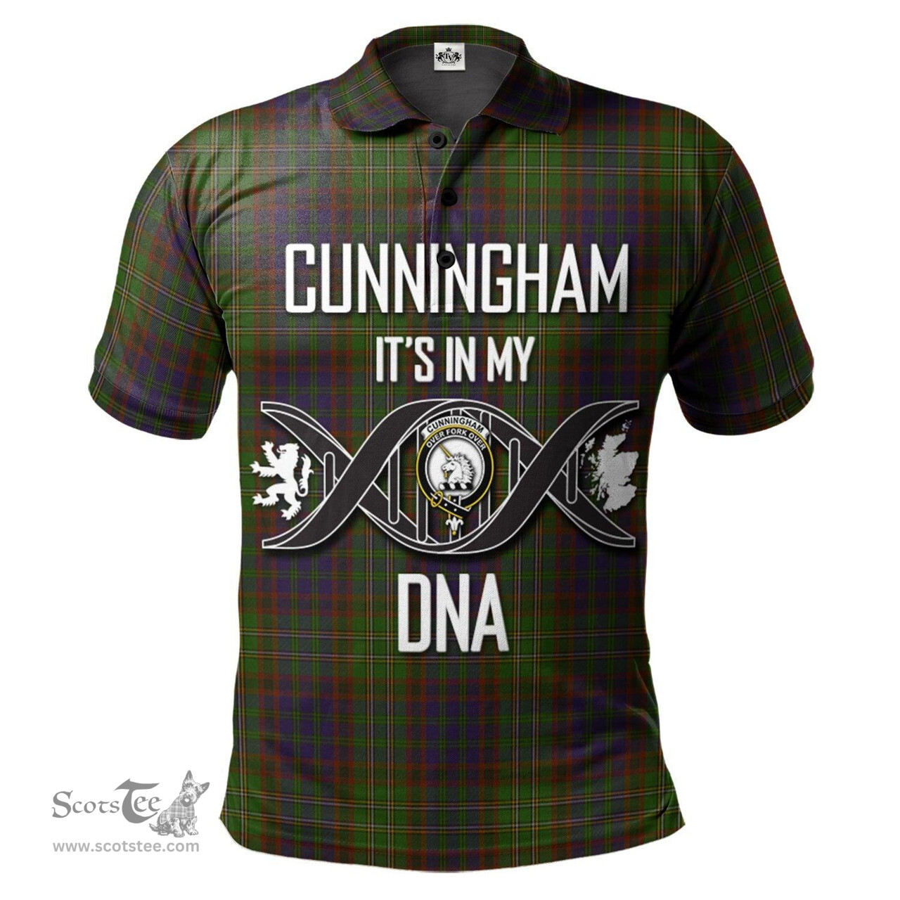 Scottish Cunningham Hunting Modern Clan It's In My DNA - DNA In Me Crest Tartan Polo Shirt Scottish Plaid Tartan Plaid - ScotsTee - scotstee.com