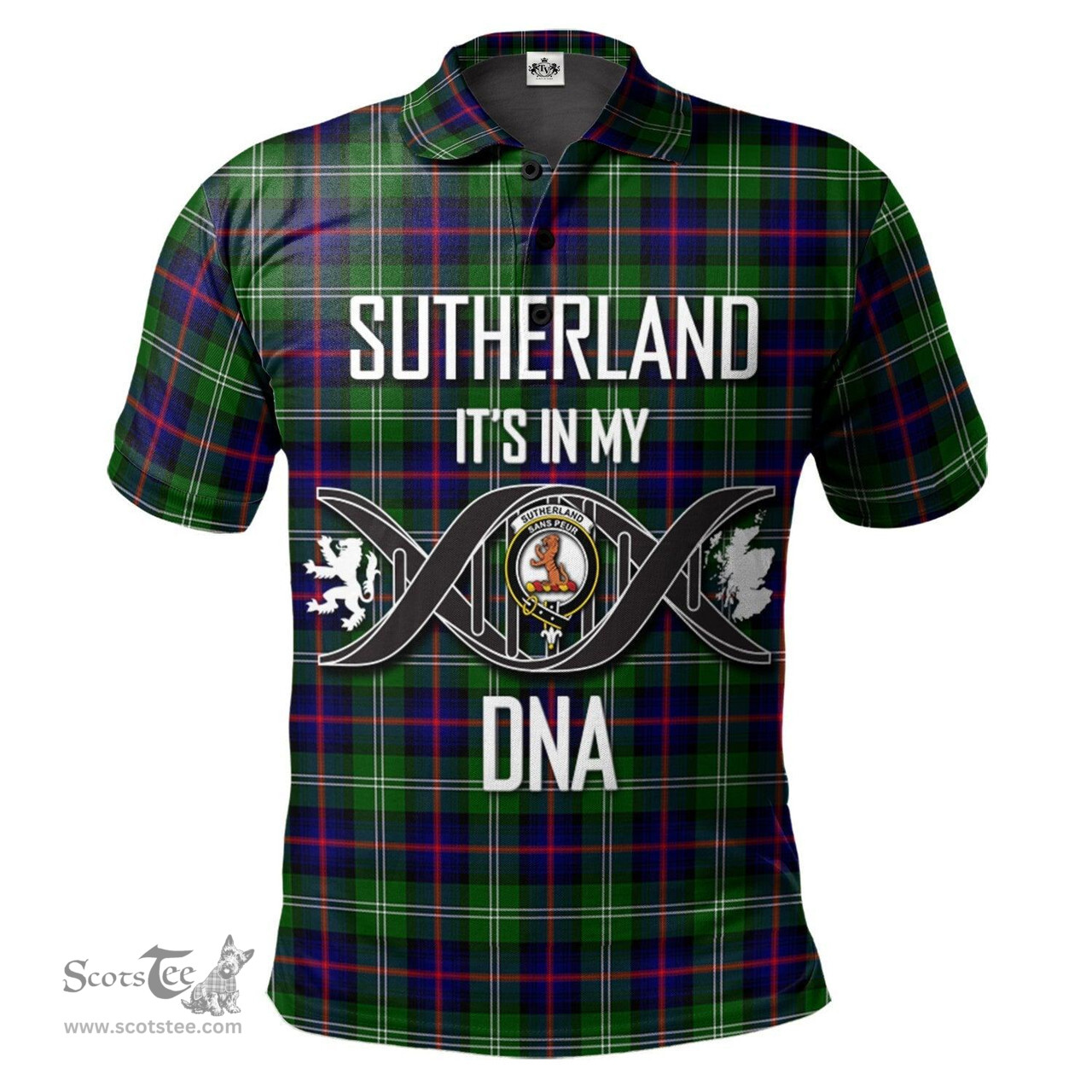 Scottish Sutherland Modern Clan It's In My DNA - DNA In Me Crest Tartan Polo Shirt Scottish Plaid Tartan Plaid - ScotsTee - scotstee.com