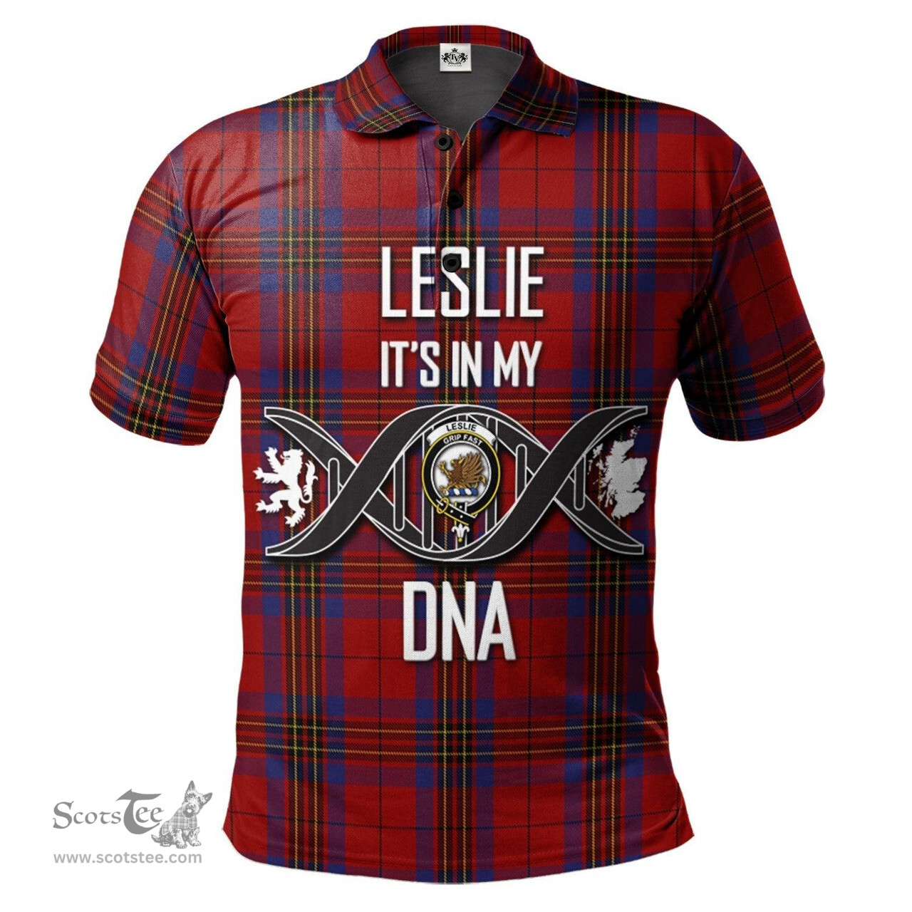Scottish Leslie Red Clan It's In My DNA - DNA In Me Crest Tartan Polo Shirt Scottish Plaid Tartan Plaid - ScotsTee - scotstee.com