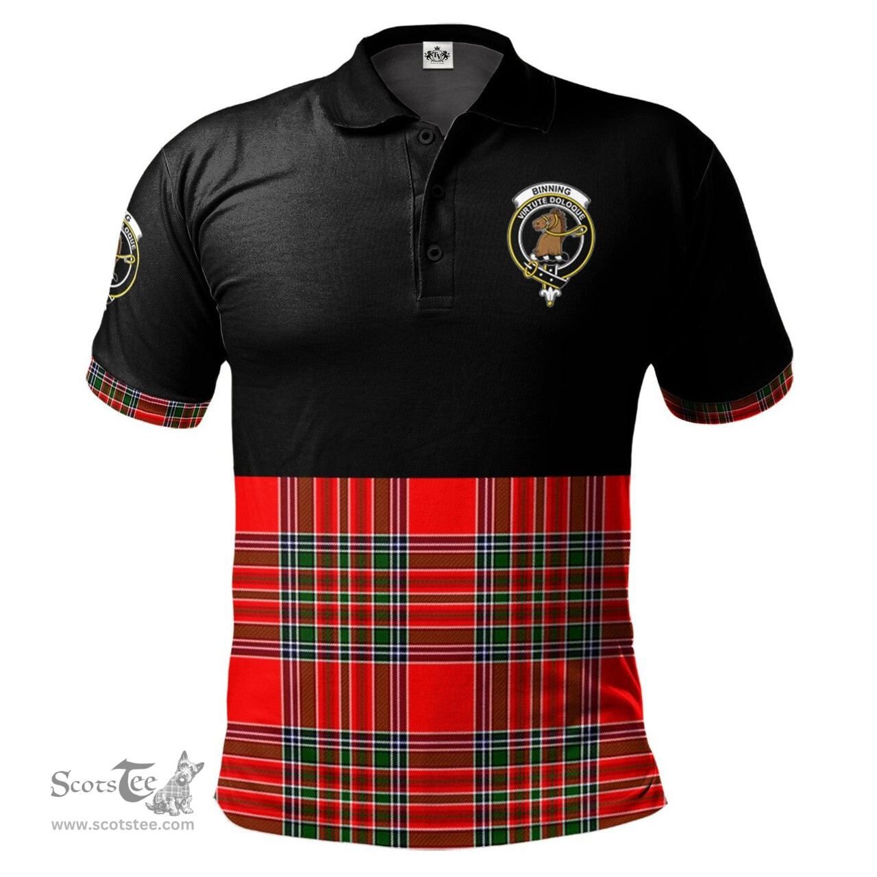 Scottish Binning Clan Half Of Tartan Crest Tartan Polo Shirt Scottish Plaid Tartan Plaid - ScotsTee - scotstee.com