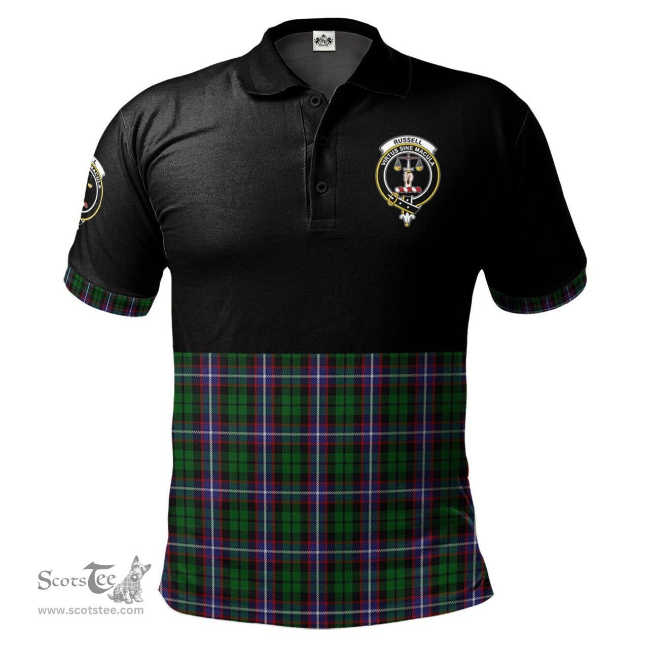 Scottish Russell Clan Half Of Tartan Crest Tartan Polo Shirt Scottish Plaid Tartan Plaid - ScotsTee - scotstee.com