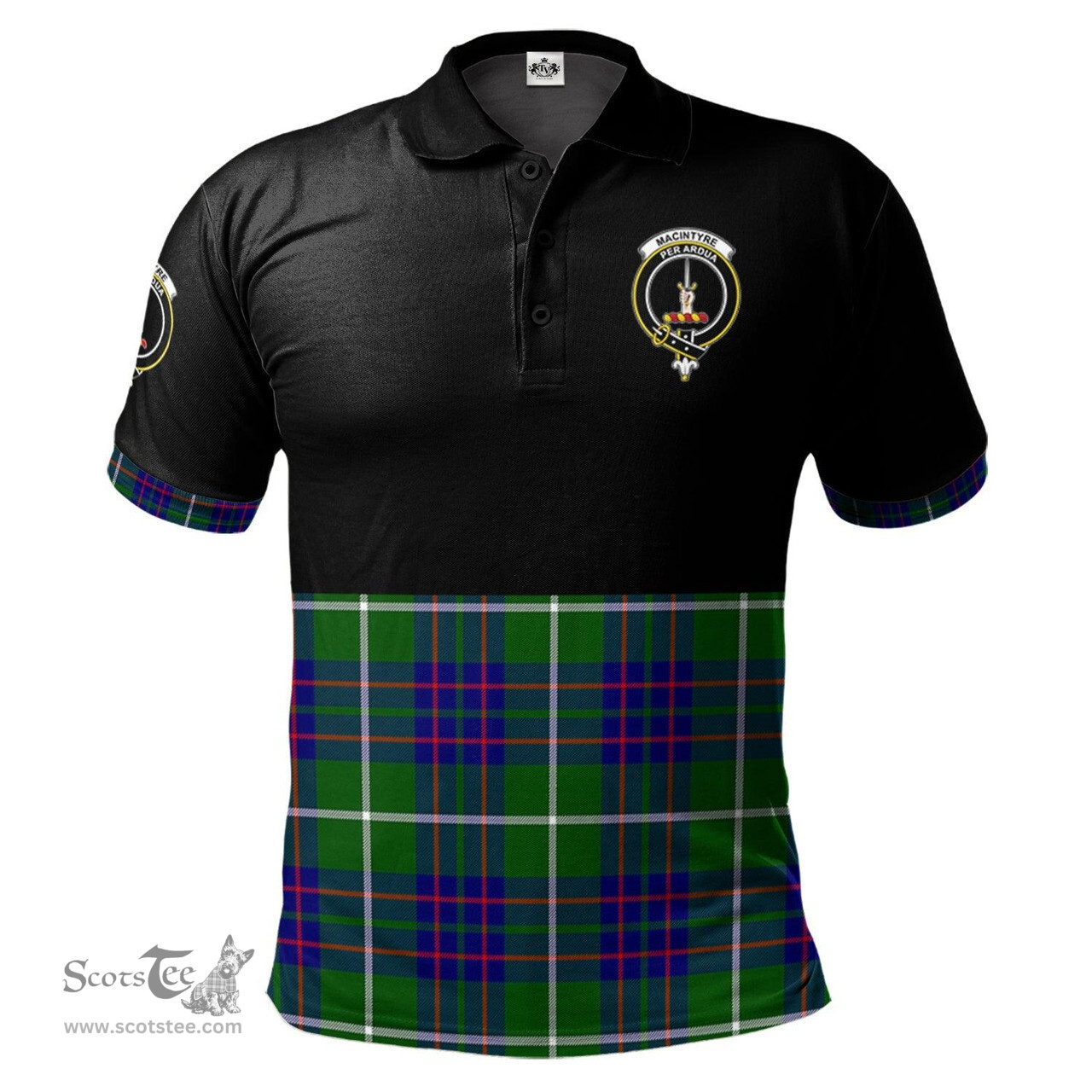 Scottish MacIntyre Hunting Modern Clan Half Of Tartan Crest Tartan Polo Shirt Scottish Plaid Tartan Plaid - ScotsTee - scotstee.com