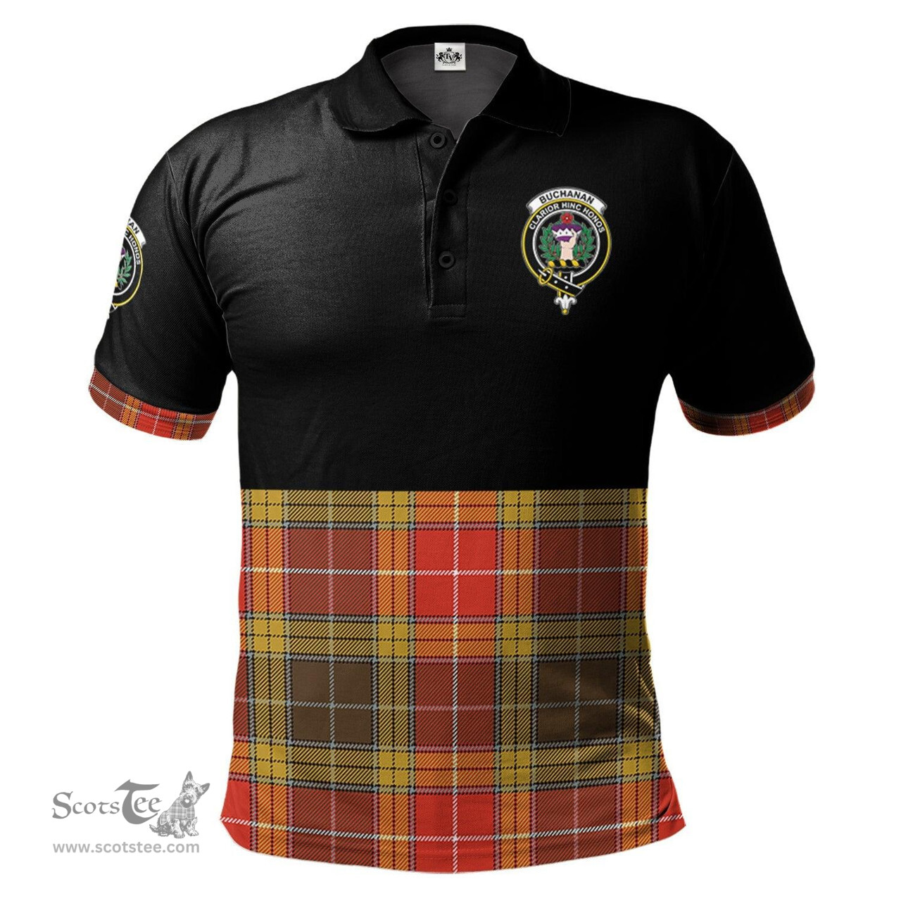 Scottish Buchanan Old Set Weathered Clan Half Of Tartan Crest Tartan Polo Shirt Scottish Plaid Tartan Plaid - ScotsTee - scotstee.com