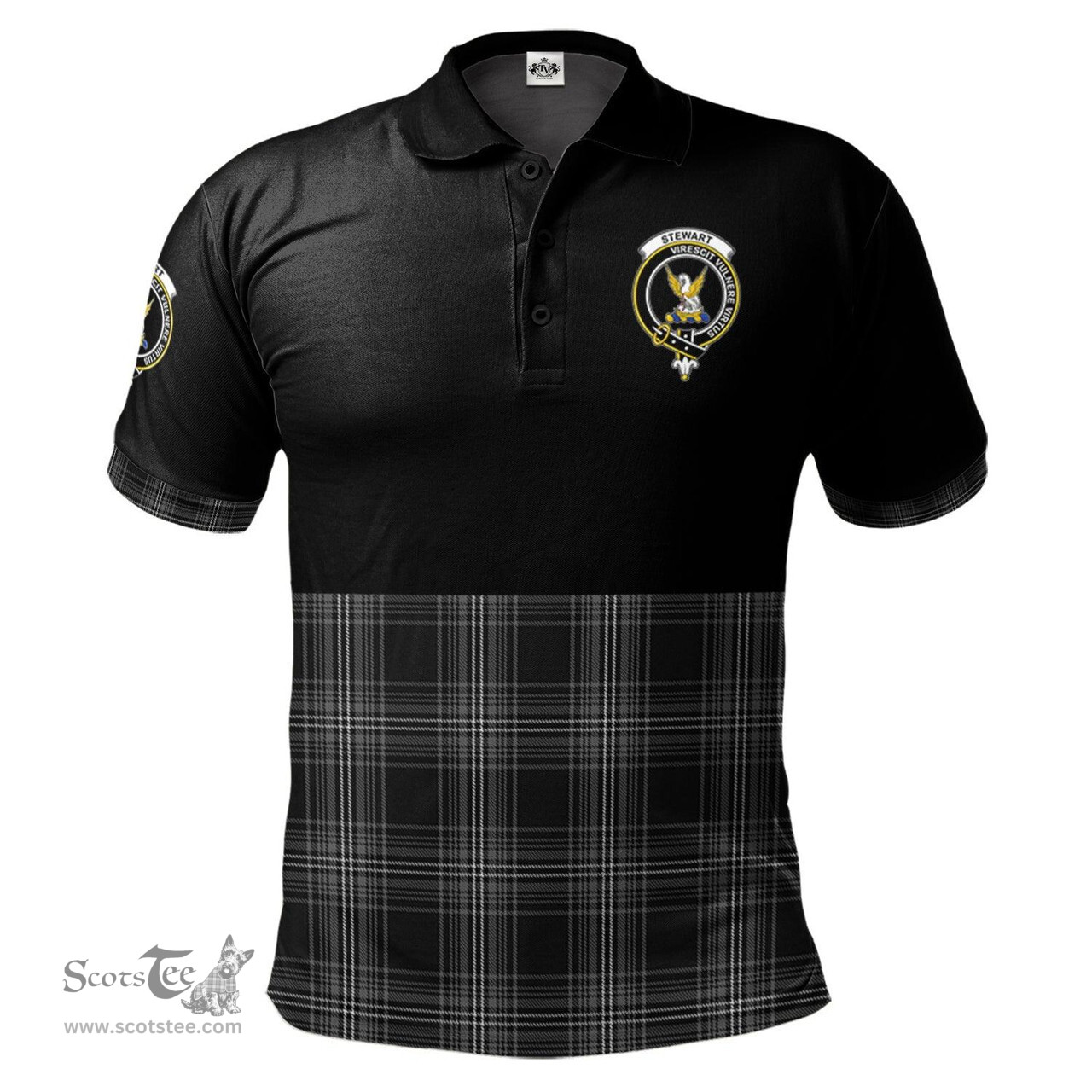 Scottish Stewart Mourning Clan Half Of Tartan Crest Tartan Polo Shirt Scottish Plaid Tartan Plaid - ScotsTee - scotstee.com