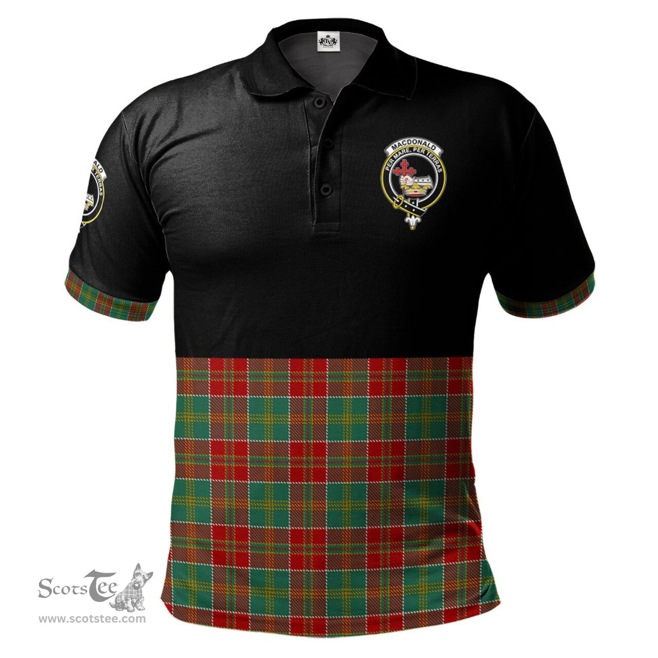 Scottish MacDonald of Kingsburgh Clan Half Of Tartan Crest Tartan Polo Shirt Scottish Plaid Tartan Plaid - ScotsTee - scotstee.com