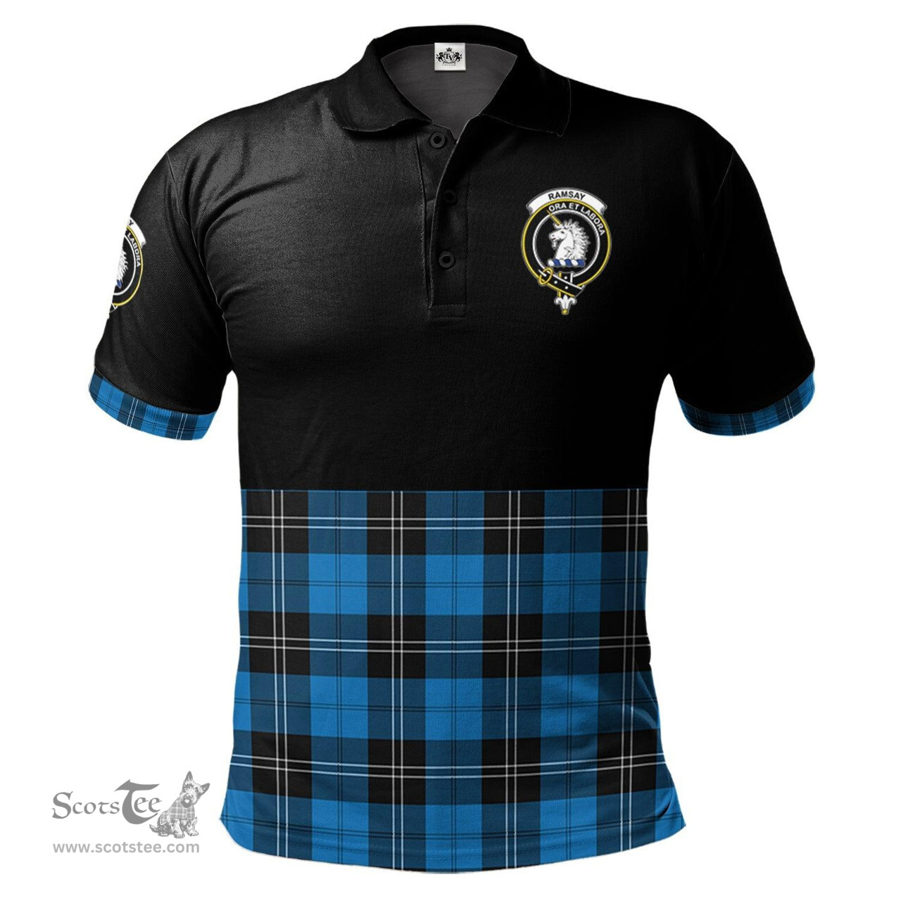Scottish Ramsay Blue Ancient Clan Half Of Tartan Crest Tartan Polo Shirt Scottish Plaid Tartan Plaid - ScotsTee - scotstee.com