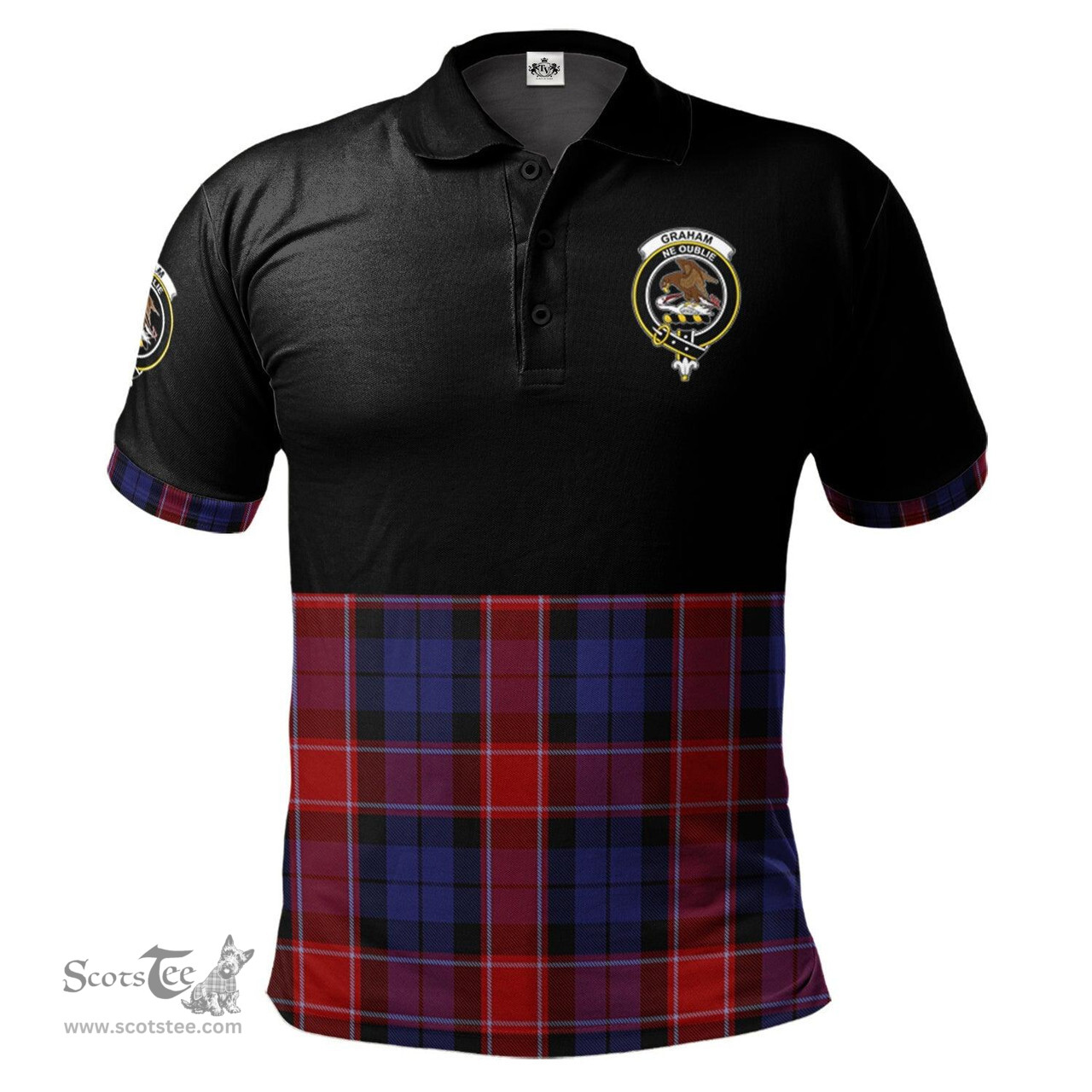 Scottish Graham of Menteith Red Clan Half Of Tartan Crest Tartan Polo Shirt Scottish Plaid Tartan Plaid - ScotsTee - scotstee.com