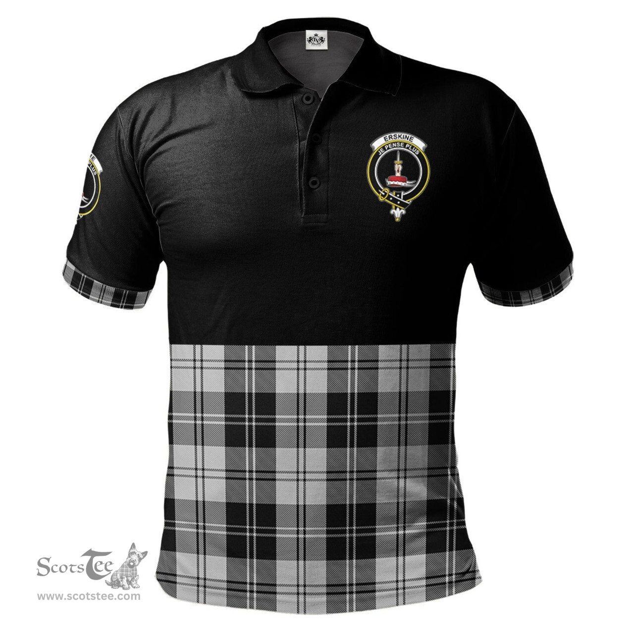 Scottish Erskine Black and White Clan Half Of Tartan Crest Tartan Polo Shirt Scottish Plaid Tartan Plaid - ScotsTee - scotstee.com