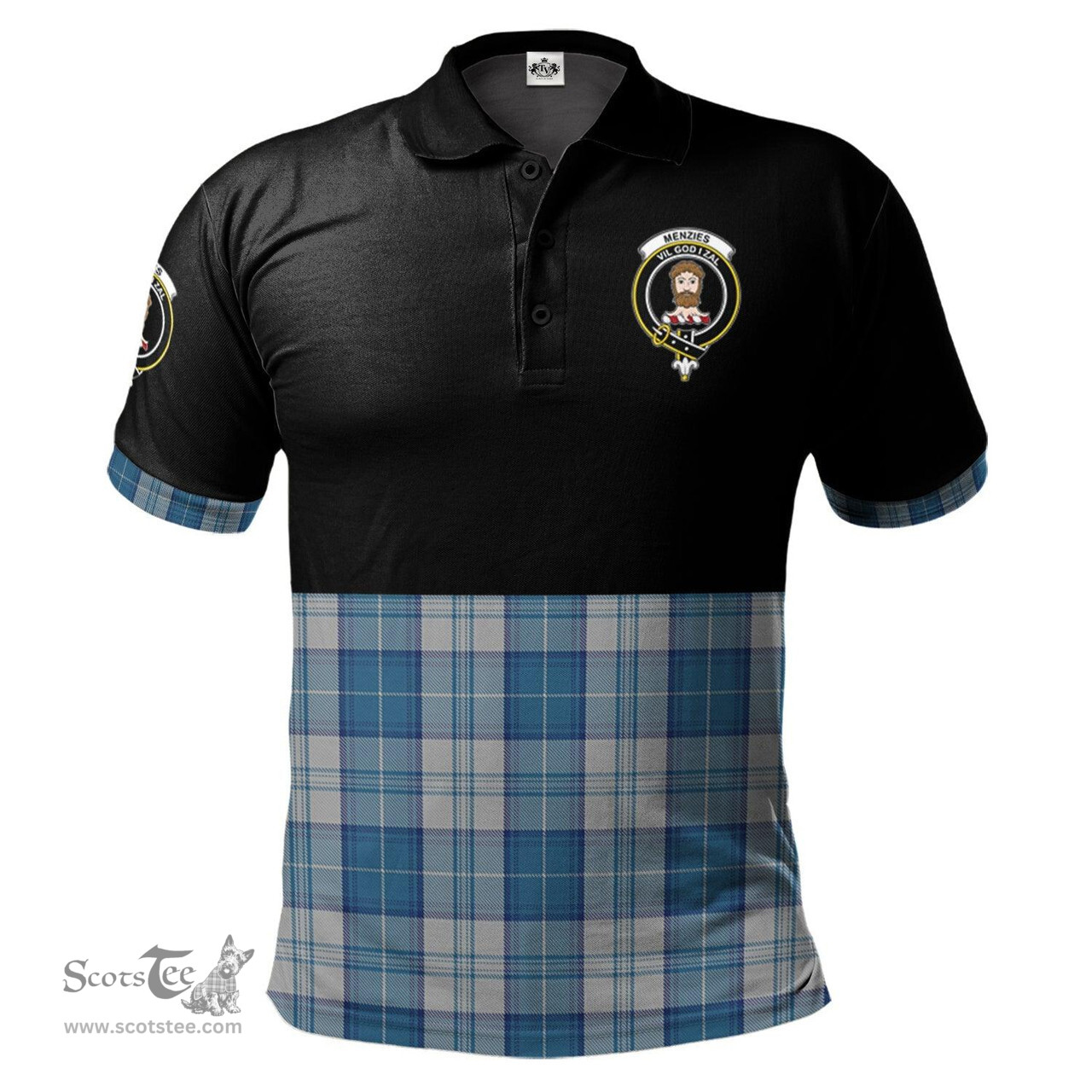 Scottish Menzies Dress Blue and White Clan Half Of Tartan Crest Tartan Polo Shirt Scottish Plaid Tartan Plaid - ScotsTee - scotstee.com