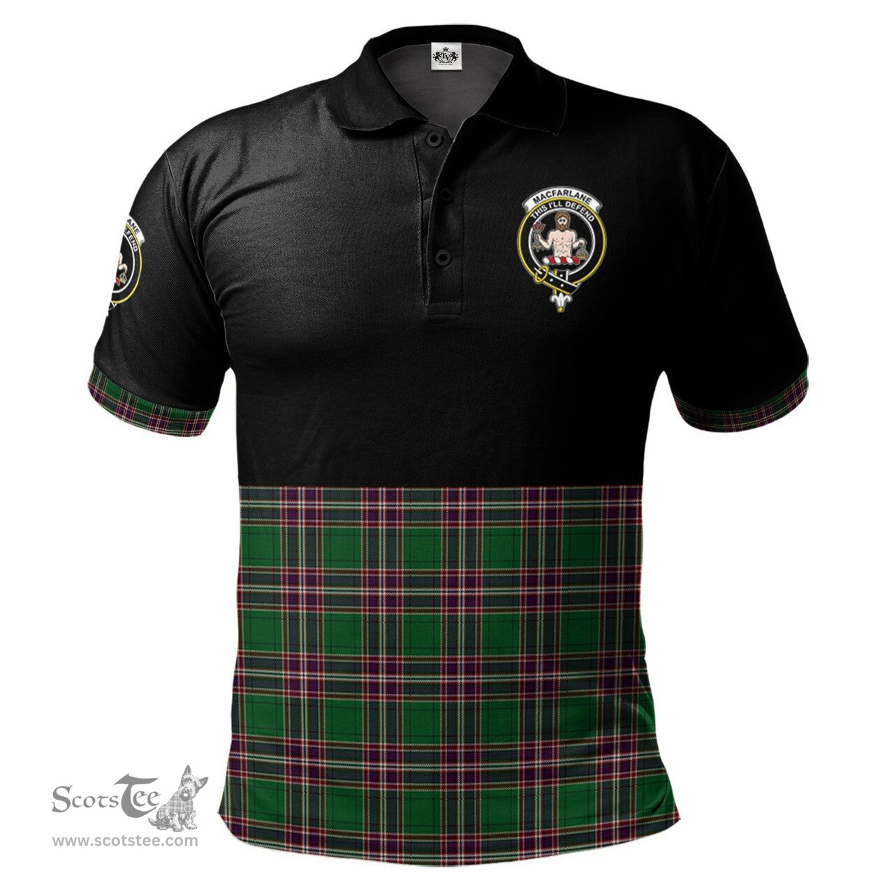 Scottish MacFarlane Hunting Clan Half Of Tartan Crest Tartan Polo Shirt Scottish Plaid Tartan Plaid - ScotsTee - scotstee.com