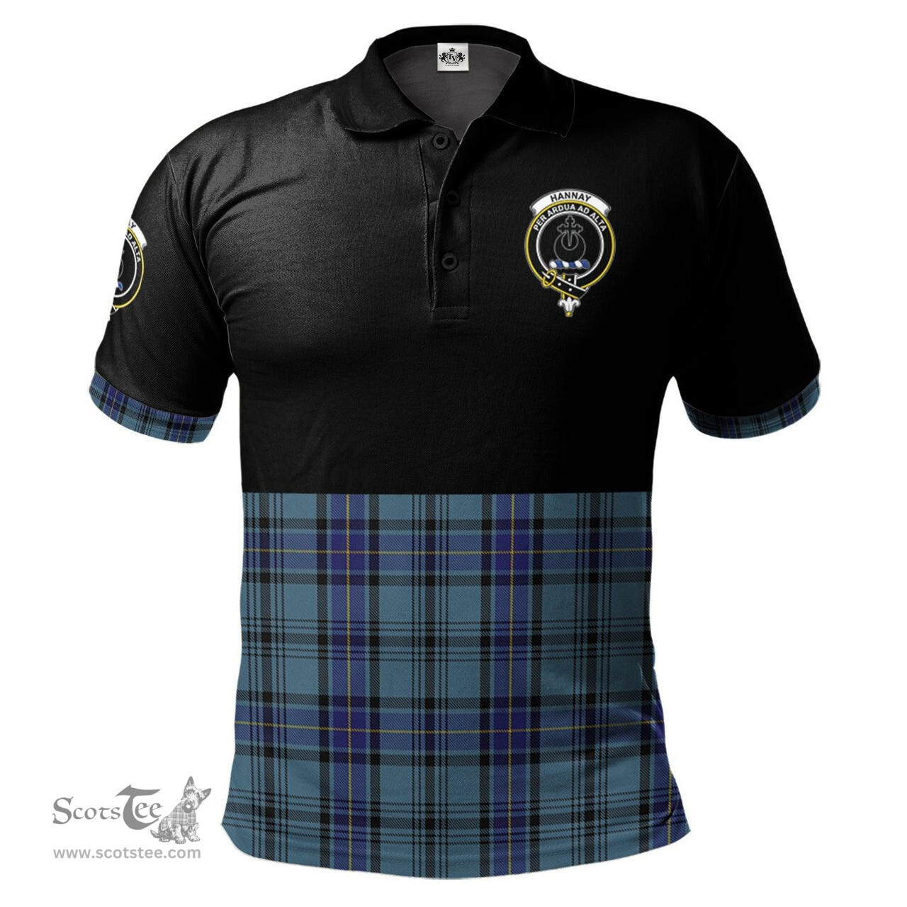 Scottish Hannay Blue Clan Half Of Tartan Crest Tartan Polo Shirt Scottish Plaid Tartan Plaid - ScotsTee - scotstee.com