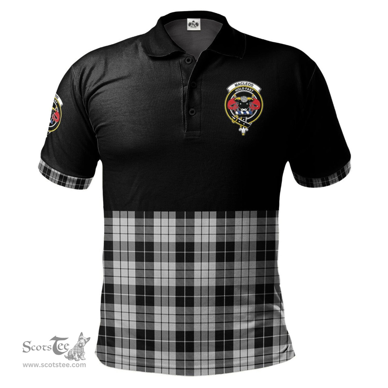 Scottish MacLeod Black and White Clan Half Of Tartan Crest Tartan Polo Shirt Scottish Plaid Tartan Plaid - ScotsTee - scotstee.com