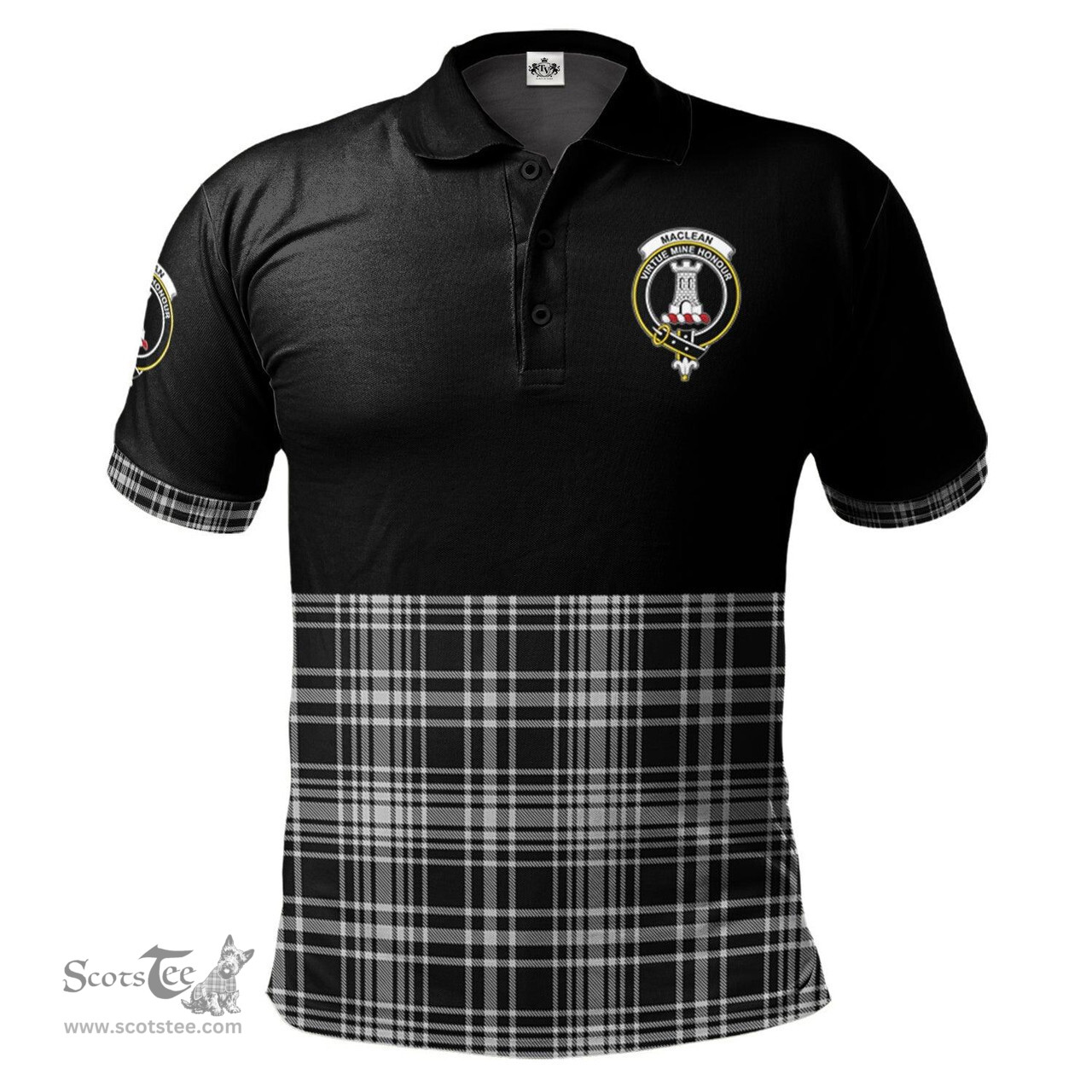 Scottish MacLean Black and White Clan Half Of Tartan Crest Tartan Polo Shirt Scottish Plaid Tartan Plaid - ScotsTee - scotstee.com