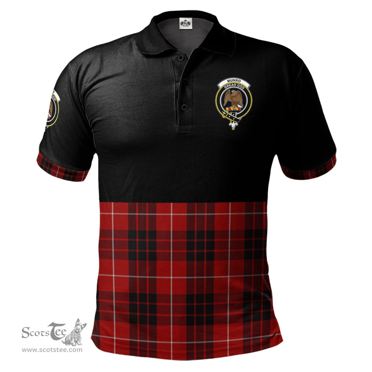 Scottish Munro Black and Red Clan Half Of Tartan Crest Tartan Polo Shirt Scottish Plaid Tartan Plaid - ScotsTee - scotstee.com