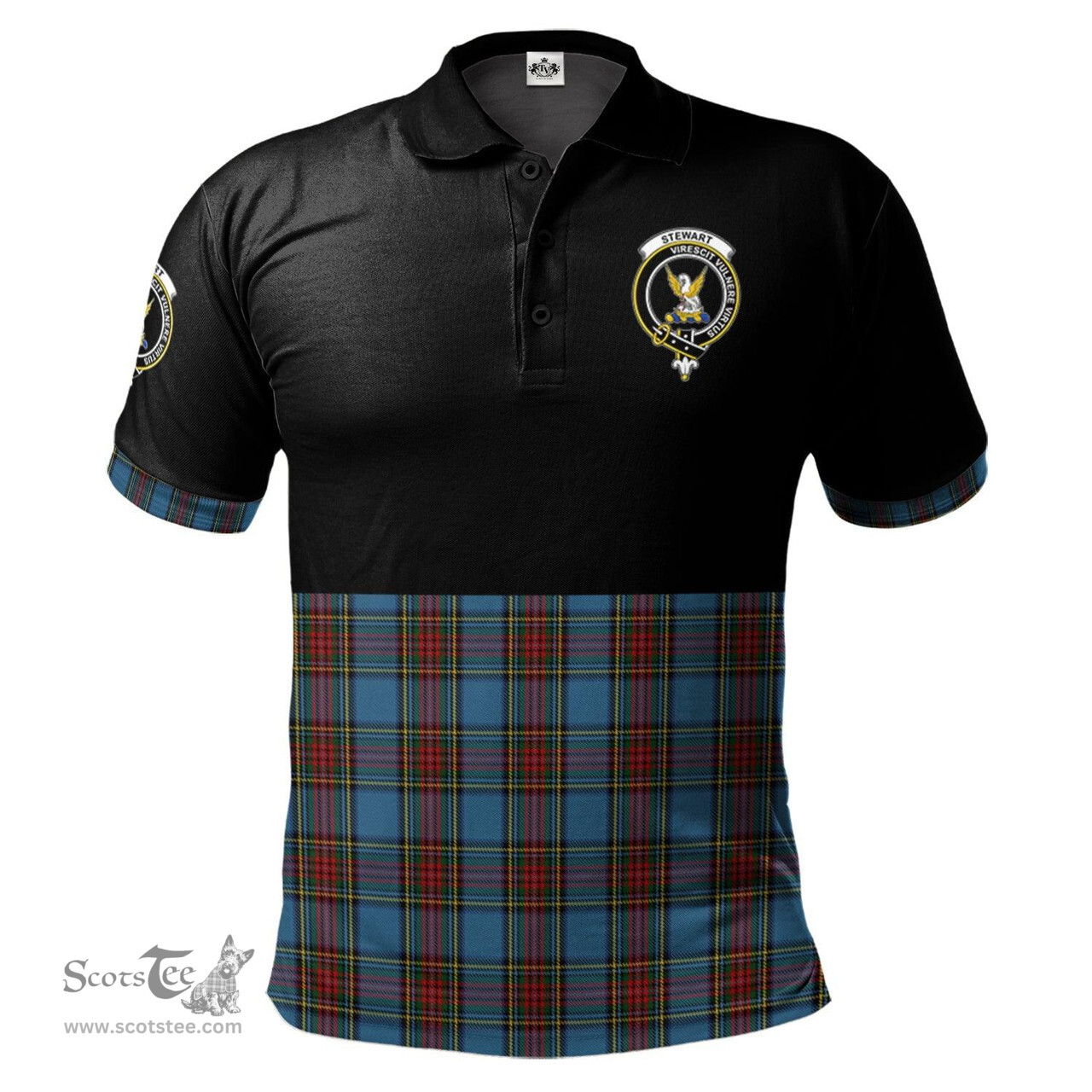 Scottish Stewart Royal Blue Clan Half Of Tartan Crest Tartan Polo Shirt Scottish Plaid Tartan Plaid - ScotsTee - scotstee.com