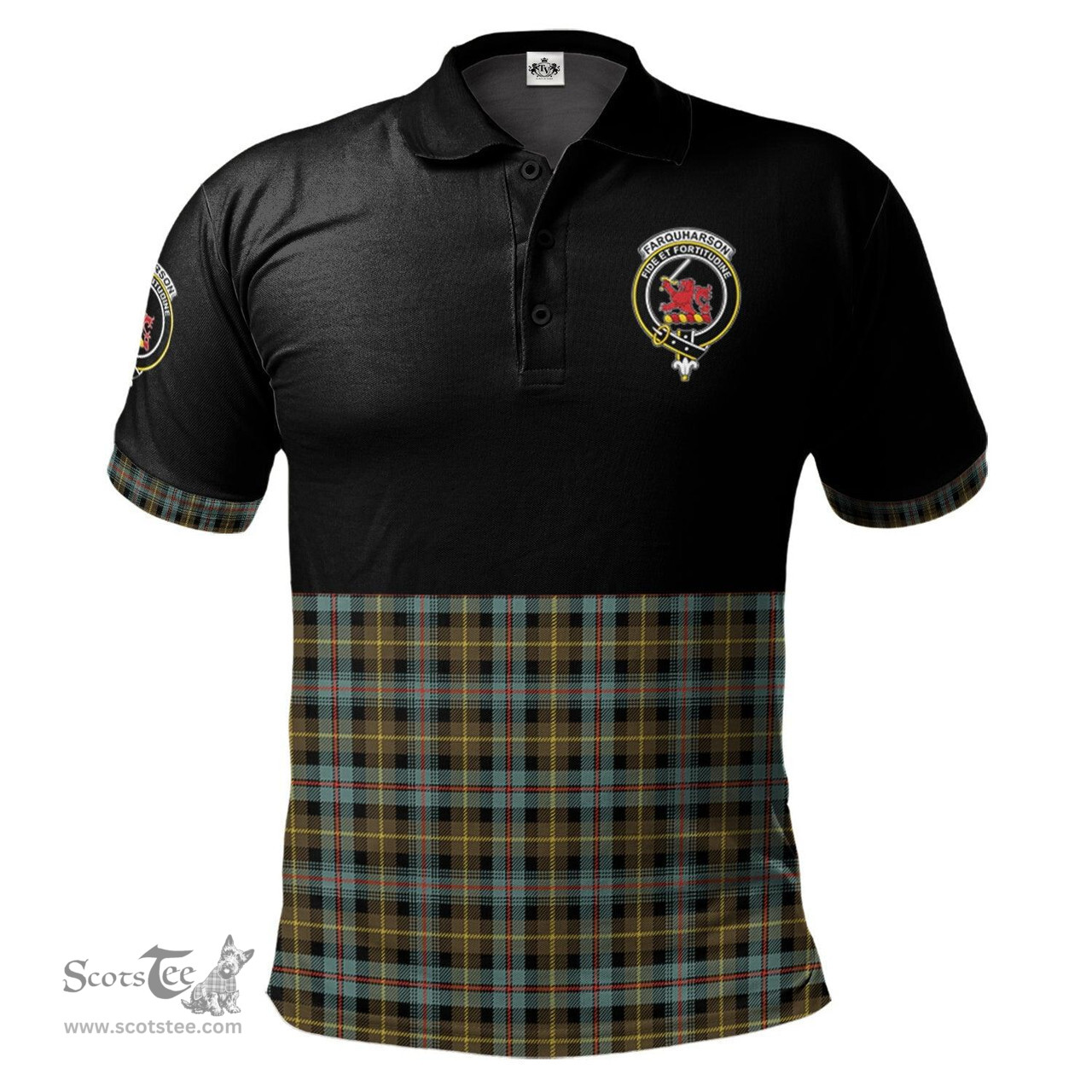 Scottish Farquharson Weathered Clan Half Of Tartan Crest Tartan Polo Shirt Scottish Plaid Tartan Plaid - ScotsTee - scotstee.com