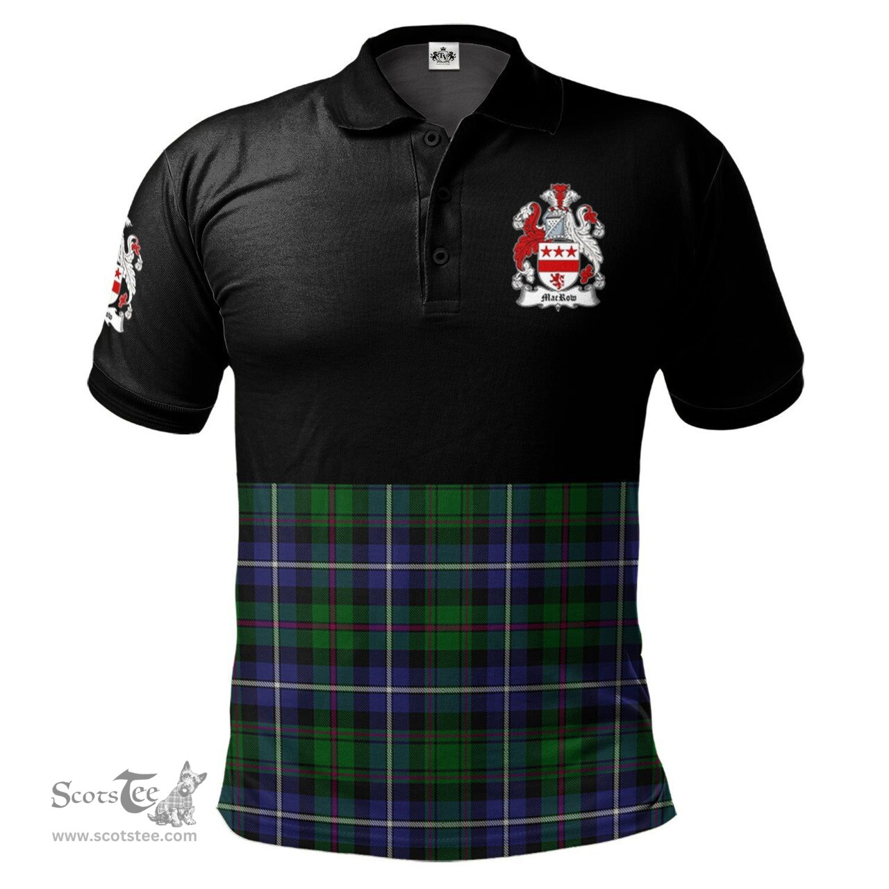 Scottish MacRow Hunting Clan Half Of Tartan Crest Tartan Polo Shirt Scottish Plaid Tartan Plaid - ScotsTee - scotstee.com