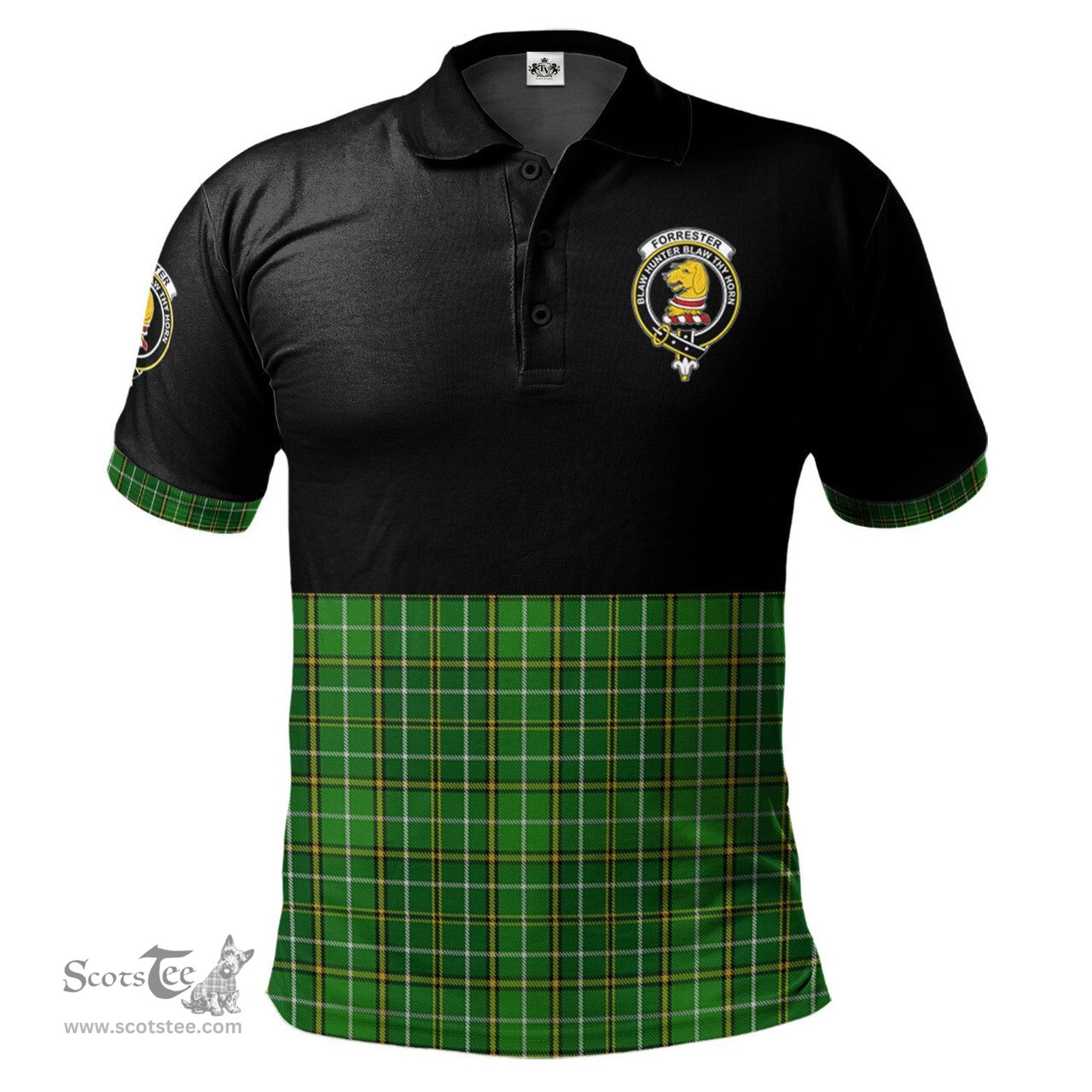 Scottish Forrester or Foster Hunting Clan Half Of Tartan Crest Tartan Polo Shirt Scottish Plaid Tartan Plaid - ScotsTee - scotstee.com