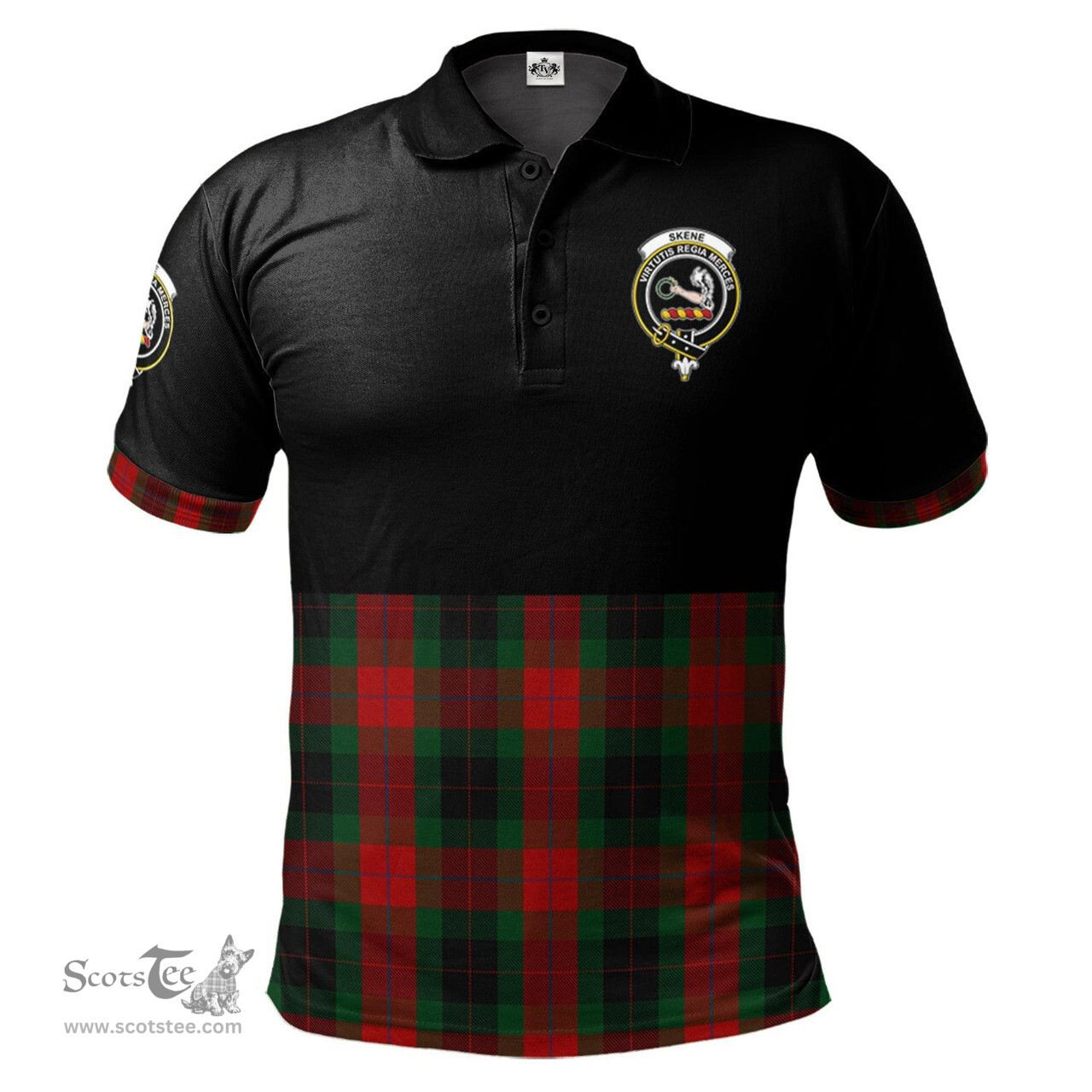 Scottish Skene of Cromar Black Clan Half Of Tartan Crest Tartan Polo Shirt Scottish Plaid Tartan Plaid - ScotsTee - scotstee.com