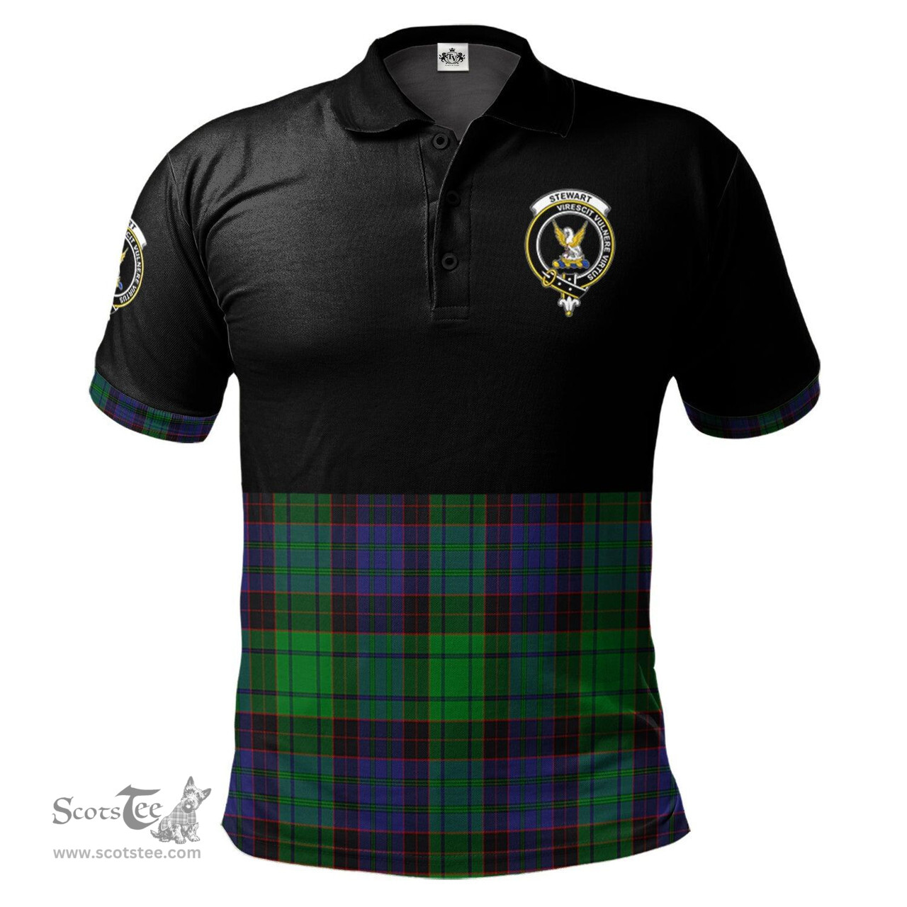 Scottish Stewart Old Modern Clan Half Of Tartan Crest Tartan Polo Shirt Scottish Plaid Tartan Plaid - ScotsTee - scotstee.com