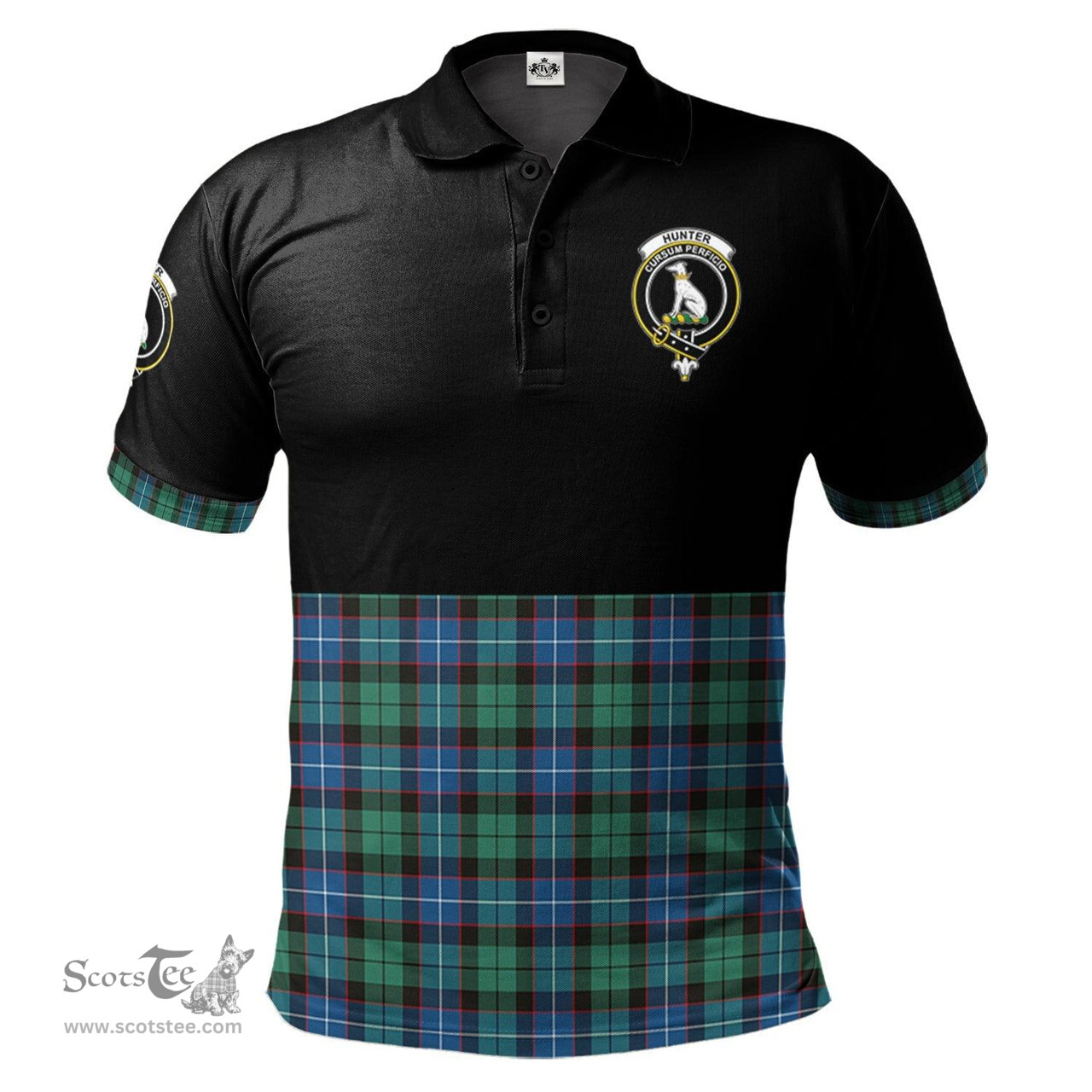 Scottish Hunter Ancient Clan Half Of Tartan Crest Tartan Polo Shirt Scottish Plaid Tartan Plaid - ScotsTee - scotstee.com