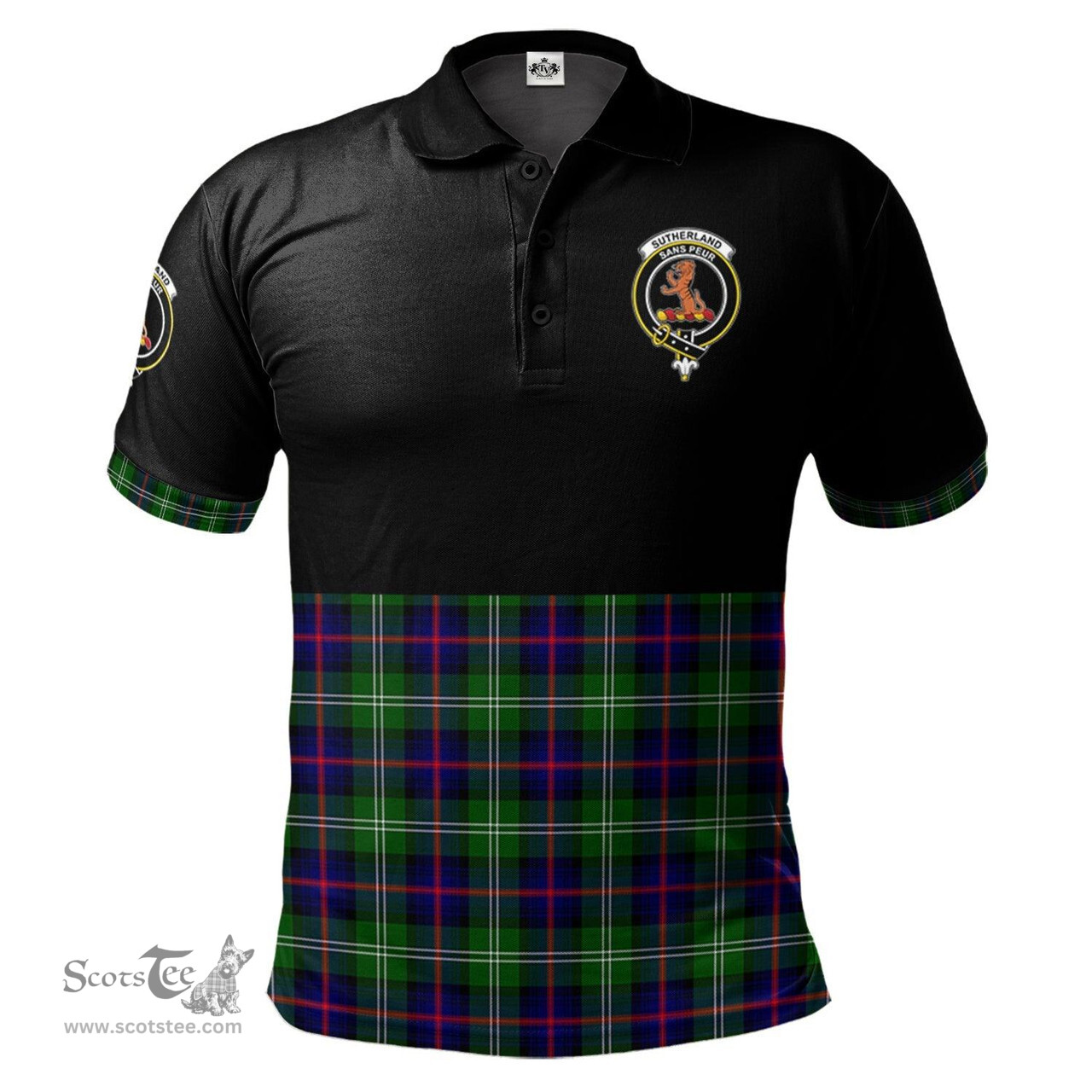 Scottish Sutherland Modern Clan Half Of Tartan Crest Tartan Polo Shirt Scottish Plaid Tartan Plaid - ScotsTee - scotstee.com