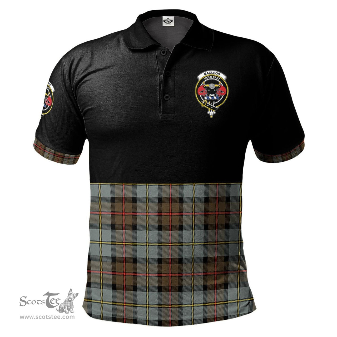 Scottish MacLeod of Harris Weathered Clan Half Of Tartan Crest Tartan Polo Shirt Scottish Plaid Tartan Plaid - ScotsTee - scotstee.com