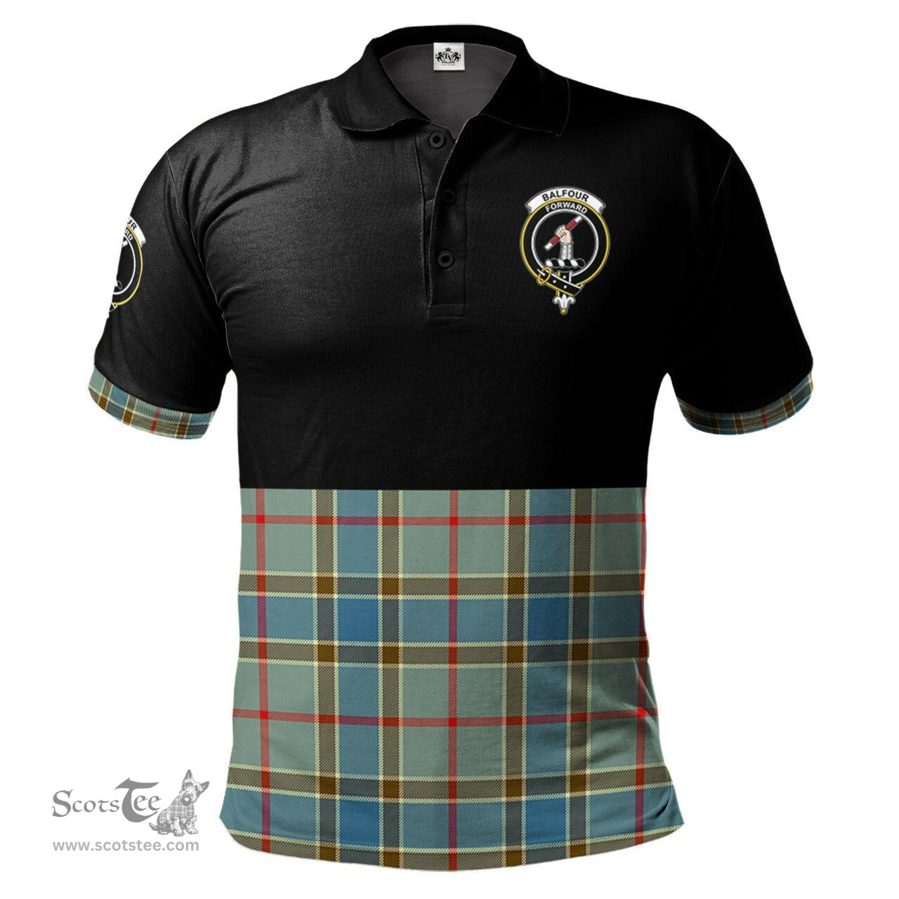 Scottish Balfour Blue Clan Half Of Tartan Crest Tartan Polo Shirt Scottish Plaid Tartan Plaid - ScotsTee - scotstee.com