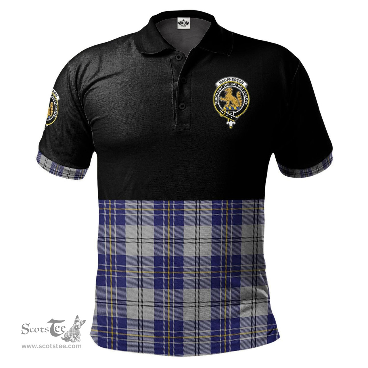 Scottish MacPherson Dress Blue Clan Half Of Tartan Crest Tartan Polo Shirt Scottish Plaid Tartan Plaid - ScotsTee - scotstee.com