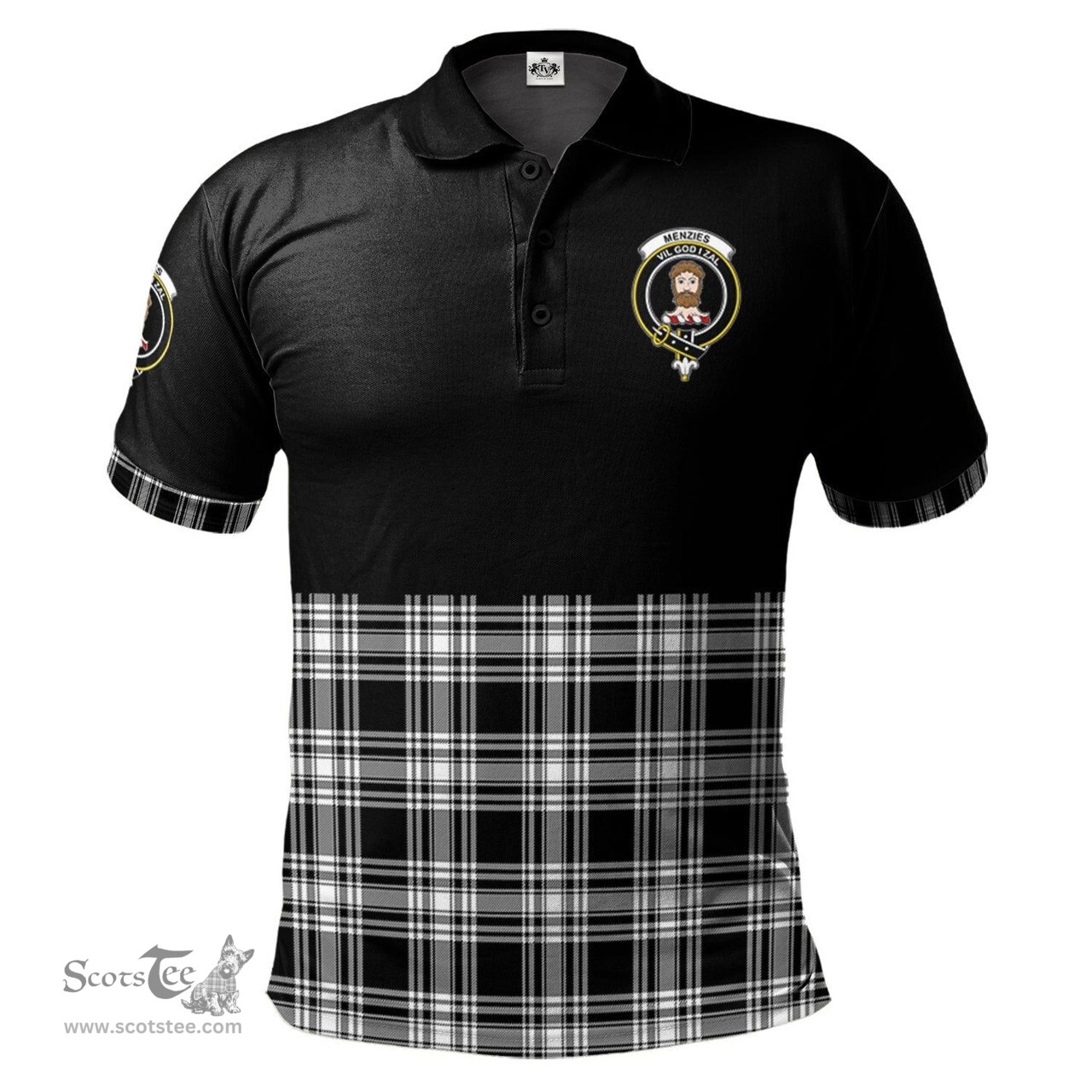 Scottish Menzies Black and White Clan Half Of Tartan Crest Tartan Polo Shirt Scottish Plaid Tartan Plaid - ScotsTee - scotstee.com