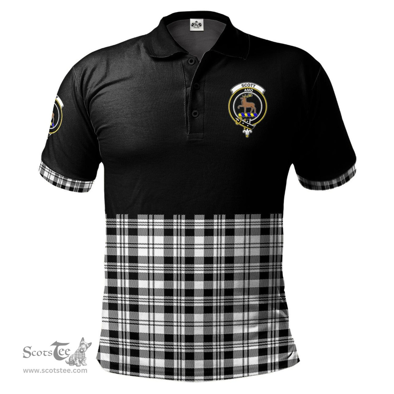 Scottish Scott Black White Clan Half Of Tartan Crest Tartan Polo Shirt Scottish Plaid Tartan Plaid - ScotsTee - scotstee.com