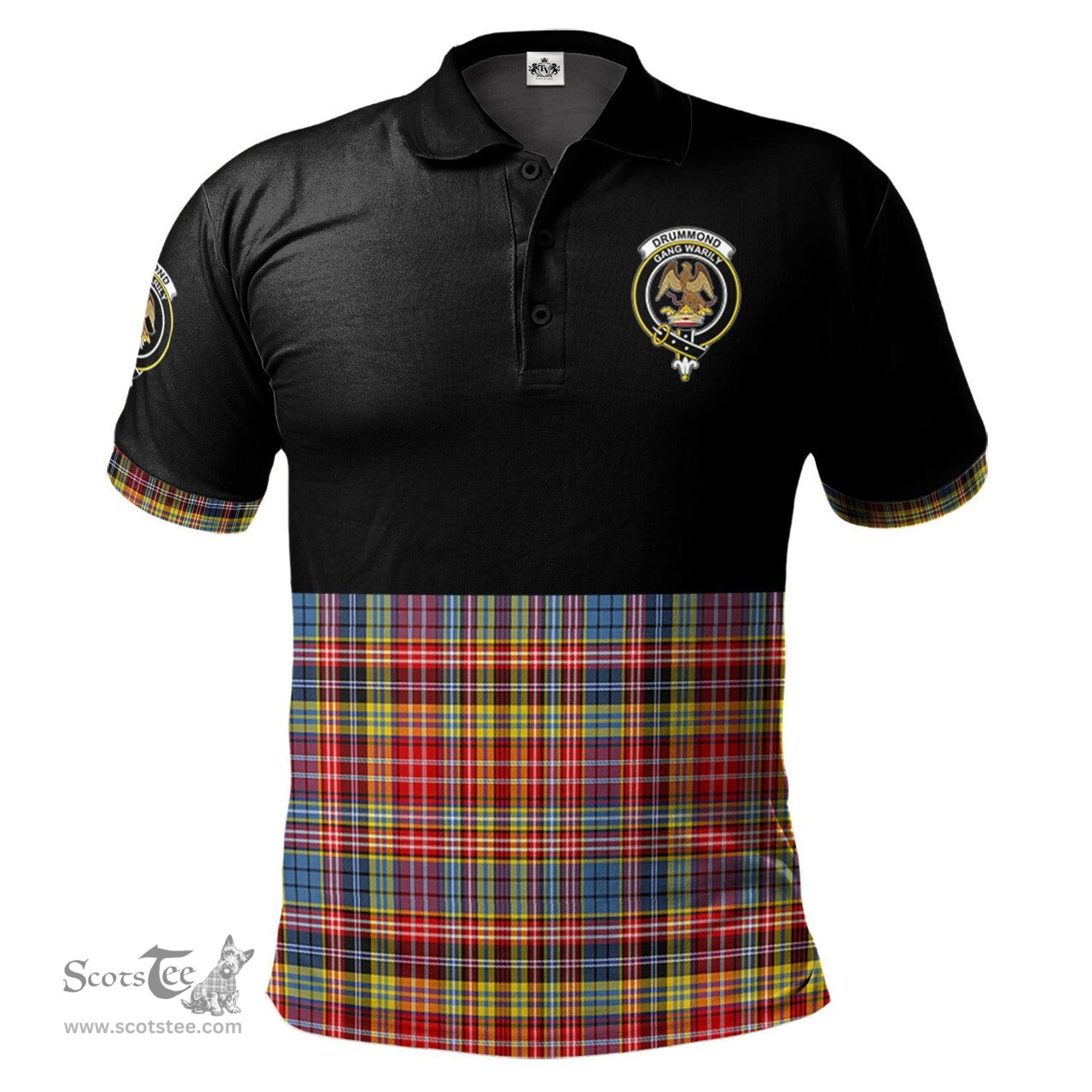 Scottish Drummond of Strathallan Modern Clan Half Of Tartan Crest Tartan Polo Shirt Scottish Plaid Tartan Plaid - ScotsTee - scotstee.com