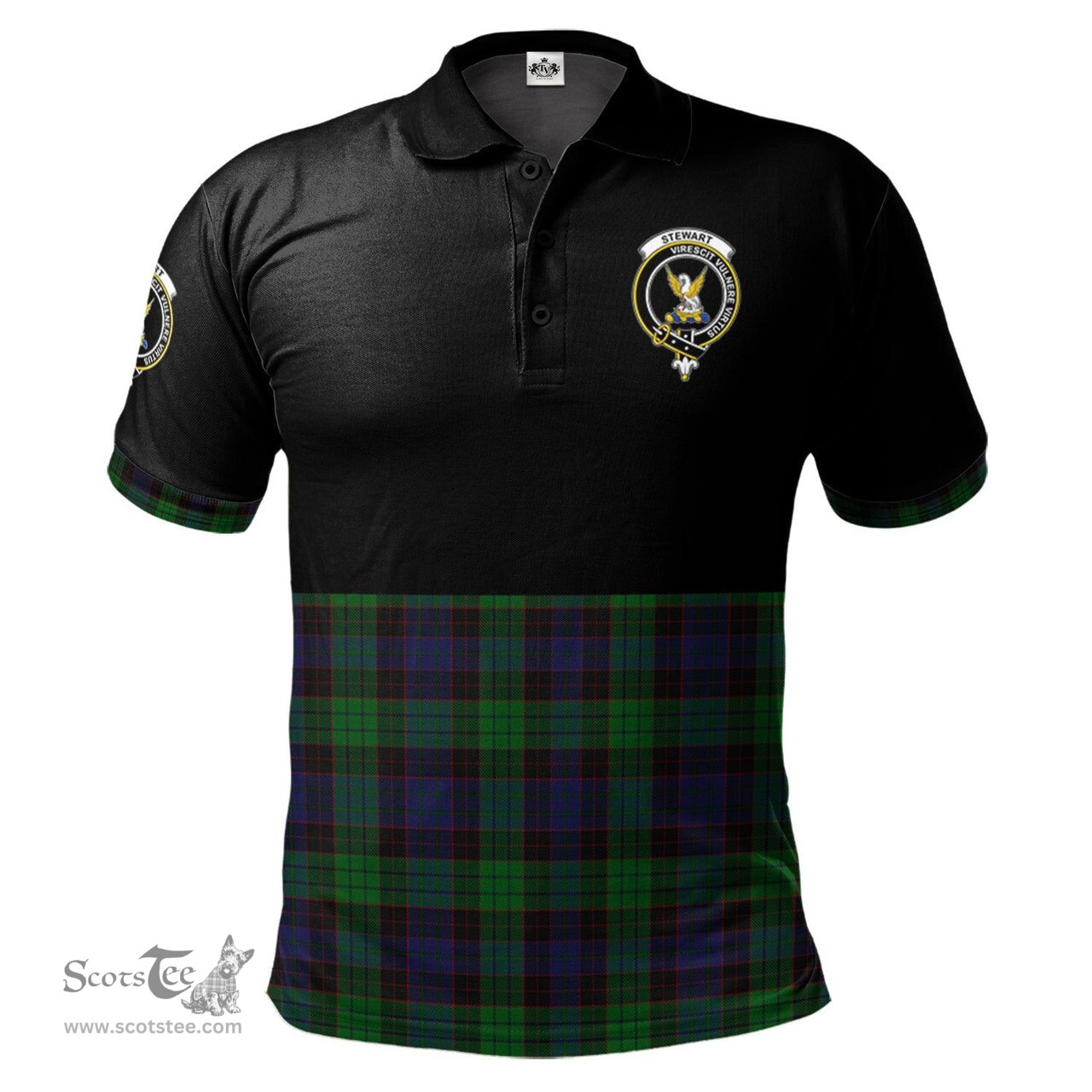 Scottish Stewart Old Clan Half Of Tartan Crest Tartan Polo Shirt Scottish Plaid Tartan Plaid - ScotsTee - scotstee.com
