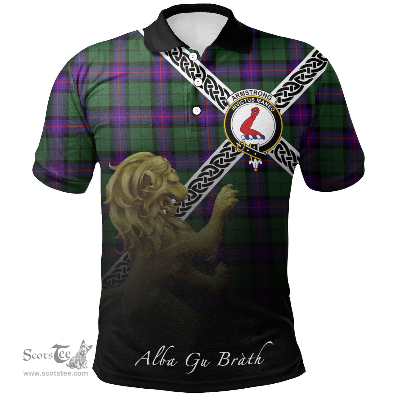 Scottish Armstrong Modern Clan Crest Tartan Polo Shirt - Celtic with Scotland Lion, Tartan Plaid Polo Shirt Scottish Plaid Tartan Plaid - ScotsTee - scotstee.com