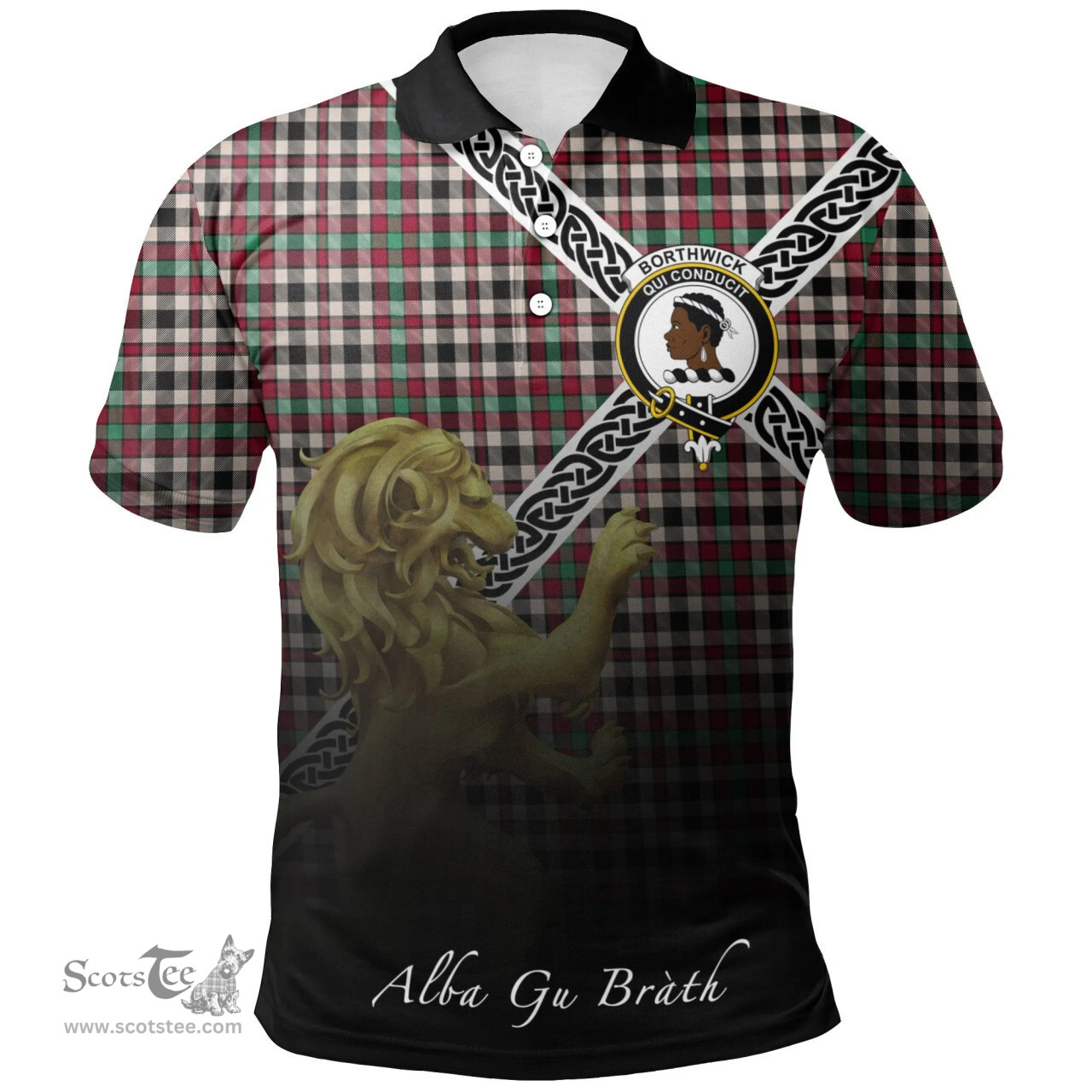 Scottish Borthwick Dress Ancient Clan Crest Tartan Polo Shirt - Celtic with Scotland Lion, Tartan Plaid Polo Shirt Scottish Plaid Tartan Plaid - ScotsTee - scotstee.com