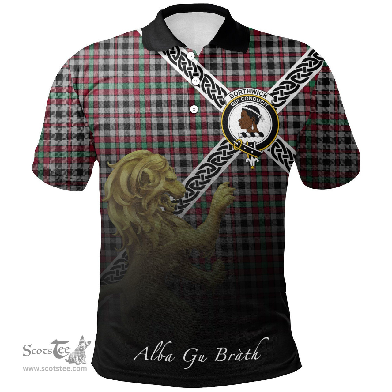 Scottish Borthwick Ancient Clan Crest Tartan Polo Shirt - Celtic with Scotland Lion, Tartan Plaid Polo Shirt Scottish Plaid Tartan Plaid - ScotsTee - scotstee.com