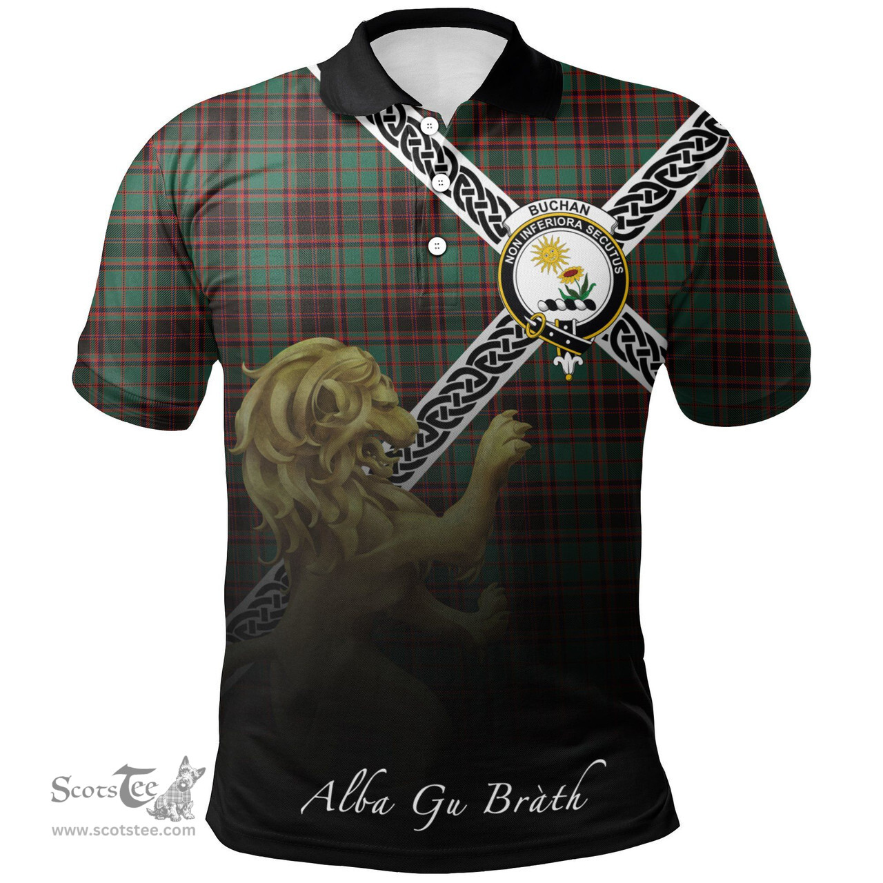 Scottish Buchan Ancient Clan Crest Tartan Polo Shirt - Celtic with Scotland Lion, Tartan Plaid Polo Shirt Scottish Plaid Tartan Plaid - ScotsTee - scotstee.com