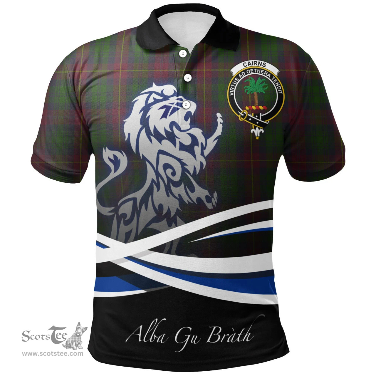 Scottish Cairns Clan Crest Tartan Polo Shirt - Blue Scotland Lion, Tartan Plaid Polo Shirt Scottish Plaid Tartan Plaid - ScotsTee - scotstee.com