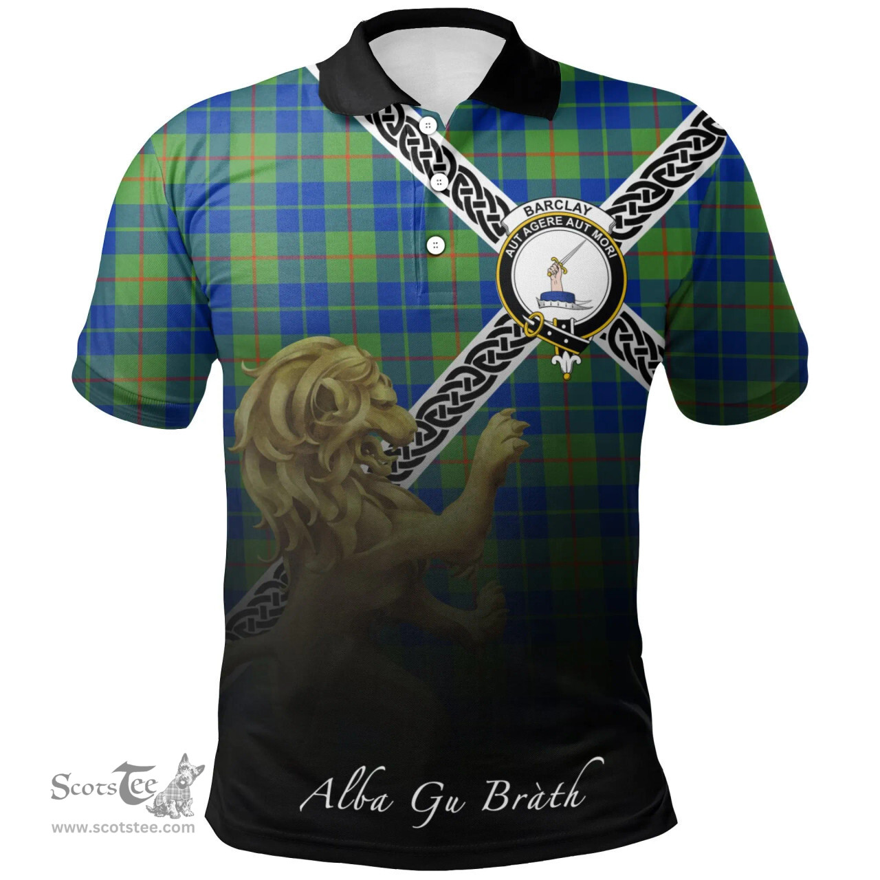 Scottish Barclay Hunting Ancient Clan Crest Tartan Polo Shirt - Celtic with Scotland Lion, Tartan Plaid Polo Shirt Scottish Plaid Tartan Plaid - ScotsTee - scotstee.com