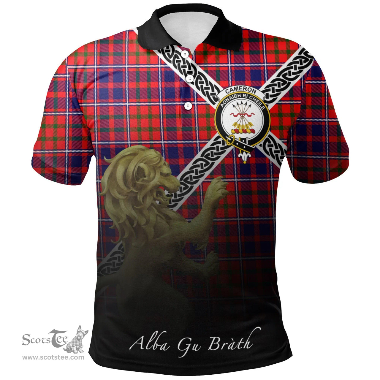 Scottish Cameron of Lochiel Modern Clan Crest Tartan Polo Shirt - Celtic with Scotland Lion, Tartan Plaid Polo Shirt Scottish Plaid Tartan Plaid - ScotsTee - scotstee.com