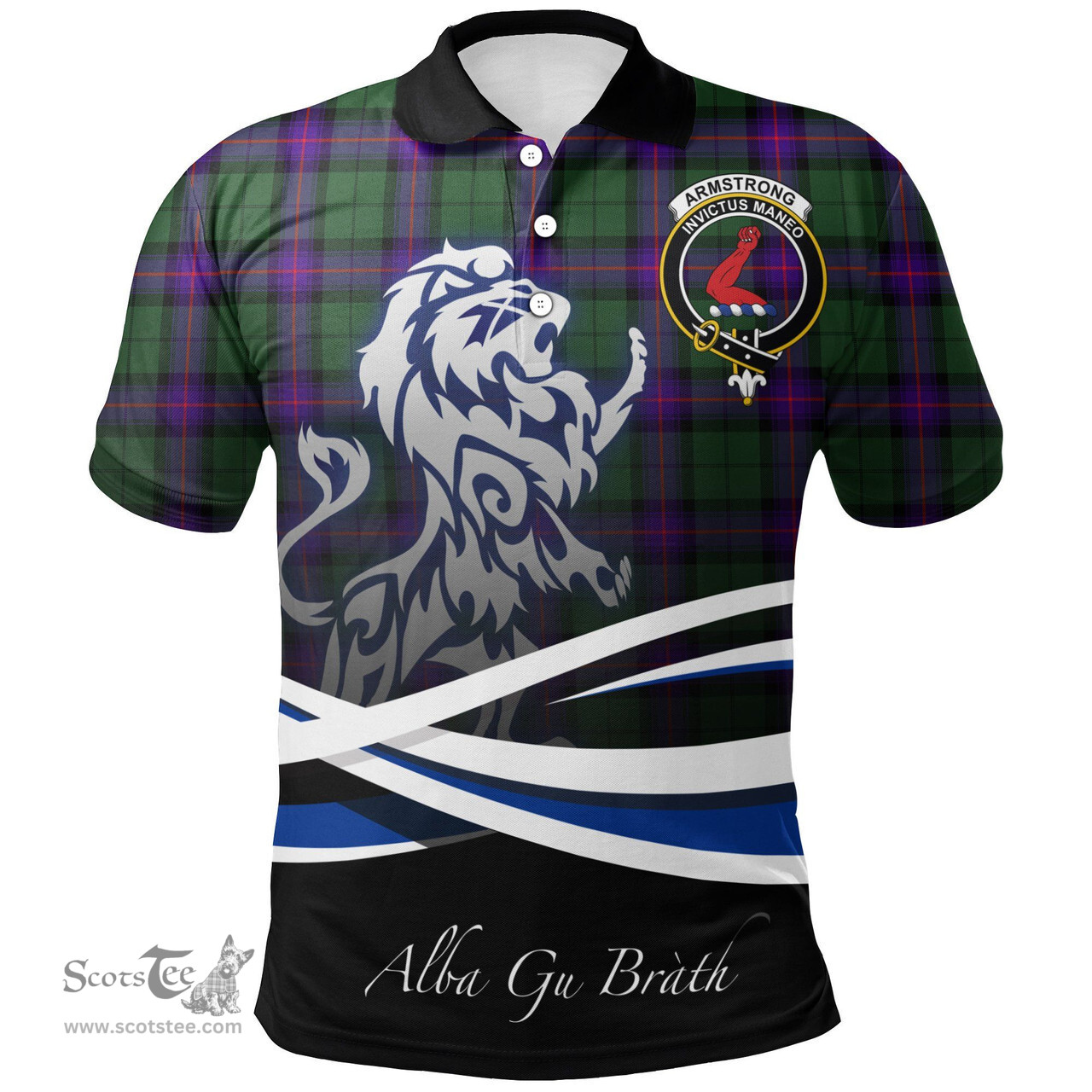 Scottish Armstrong Modern Clan Crest Tartan Polo Shirt - Blue Scotland Lion, Tartan Plaid Polo Shirt Scottish Plaid Tartan Plaid - ScotsTee - scotstee.com