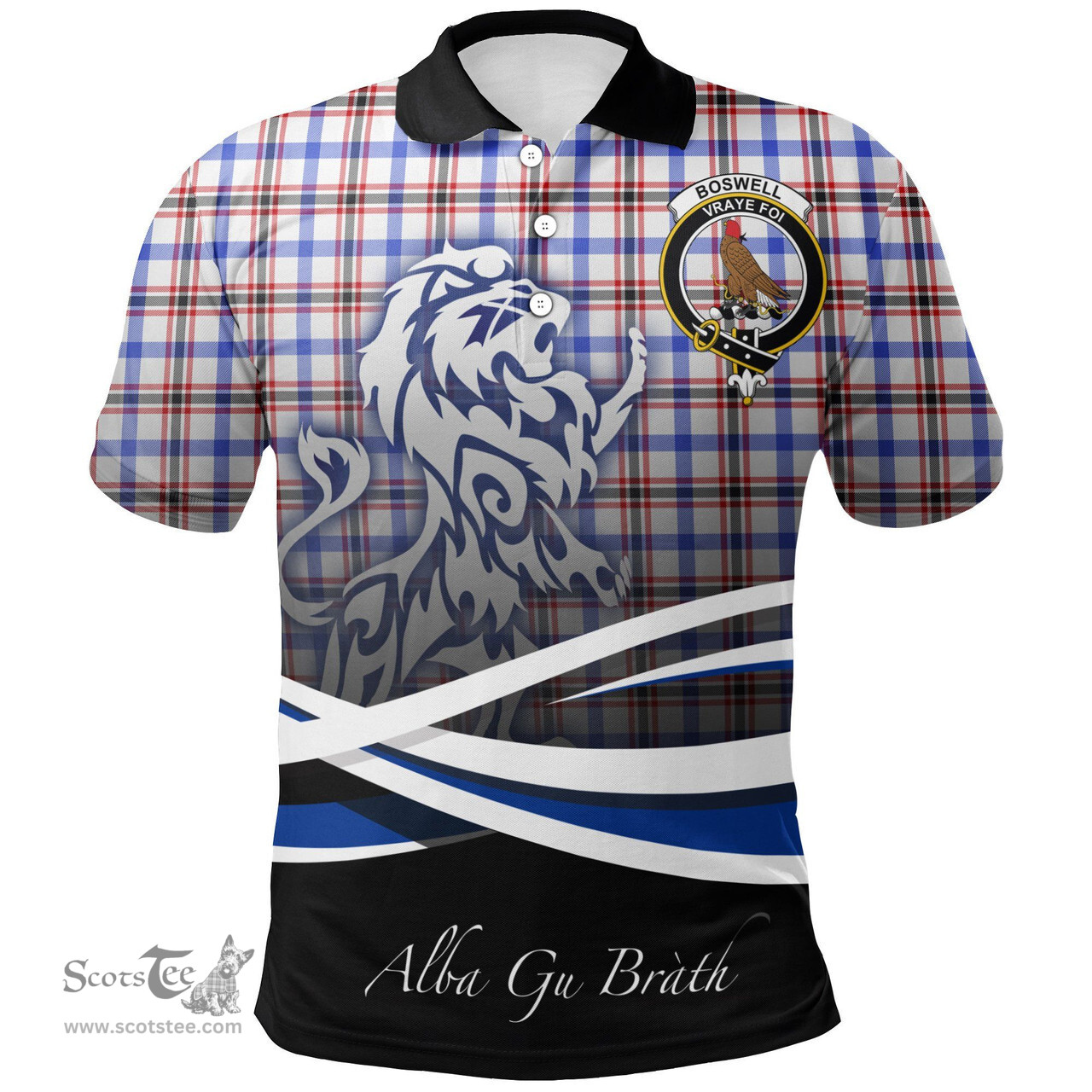Scottish Boswell Modern Clan Crest Tartan Polo Shirt - Blue Scotland Lion, Tartan Plaid Polo Shirt Scottish Plaid Tartan Plaid - ScotsTee - scotstee.com