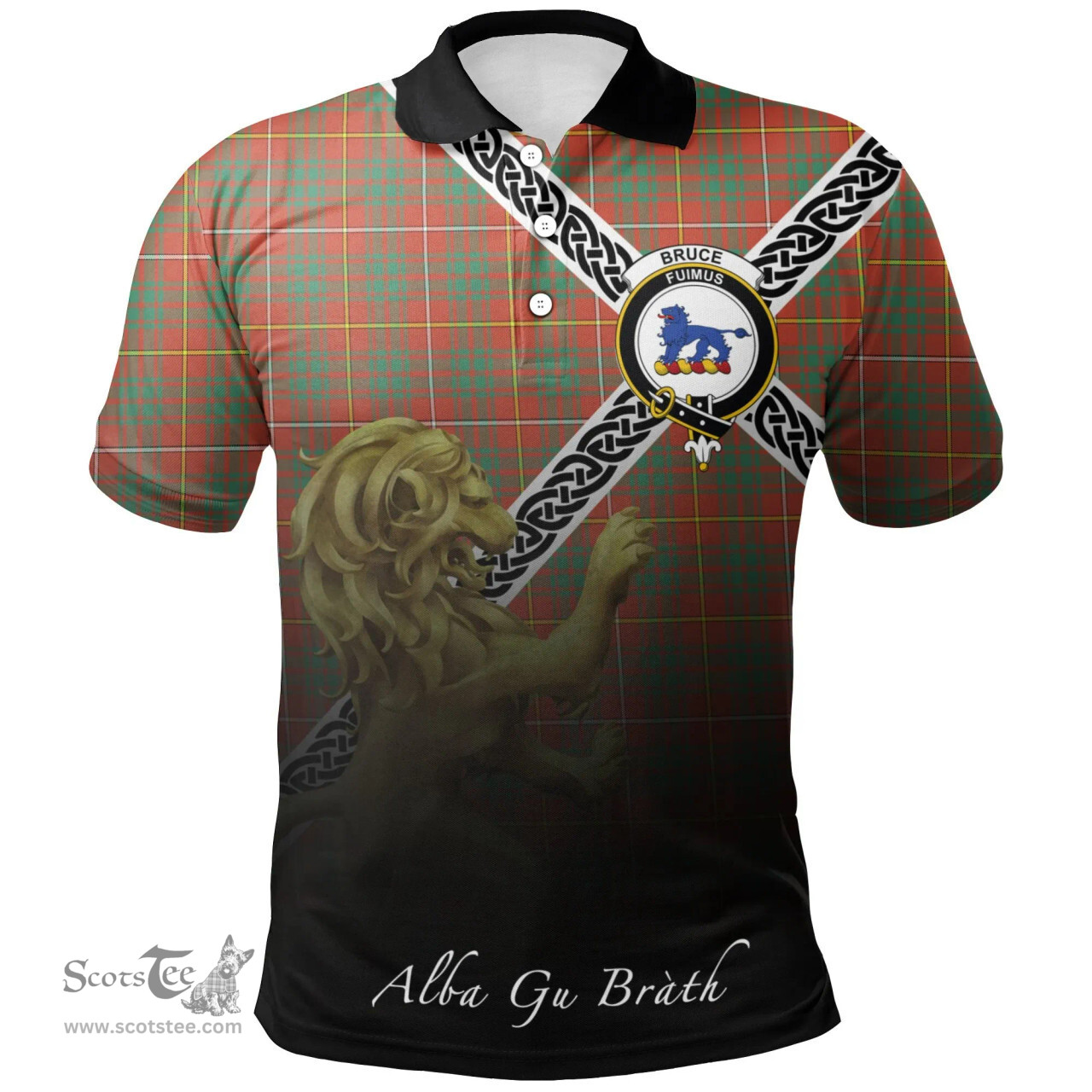 Scottish Bruce Ancient Clan Crest Tartan Polo Shirt - Celtic with Scotland Lion, Tartan Plaid Polo Shirt Scottish Plaid Tartan Plaid - ScotsTee - scotstee.com