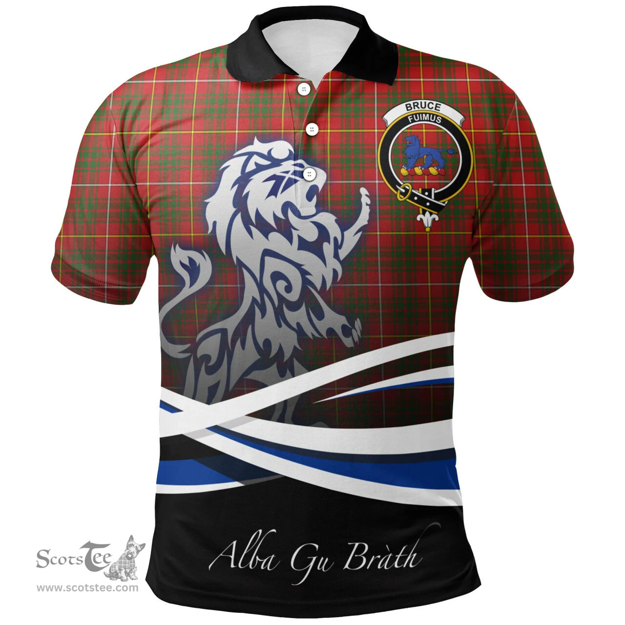 Scottish Bruce Modern Clan Crest Tartan Polo Shirt - Blue Scotland Lion, Tartan Plaid Polo Shirt Scottish Plaid Tartan Plaid - ScotsTee - scotstee.com